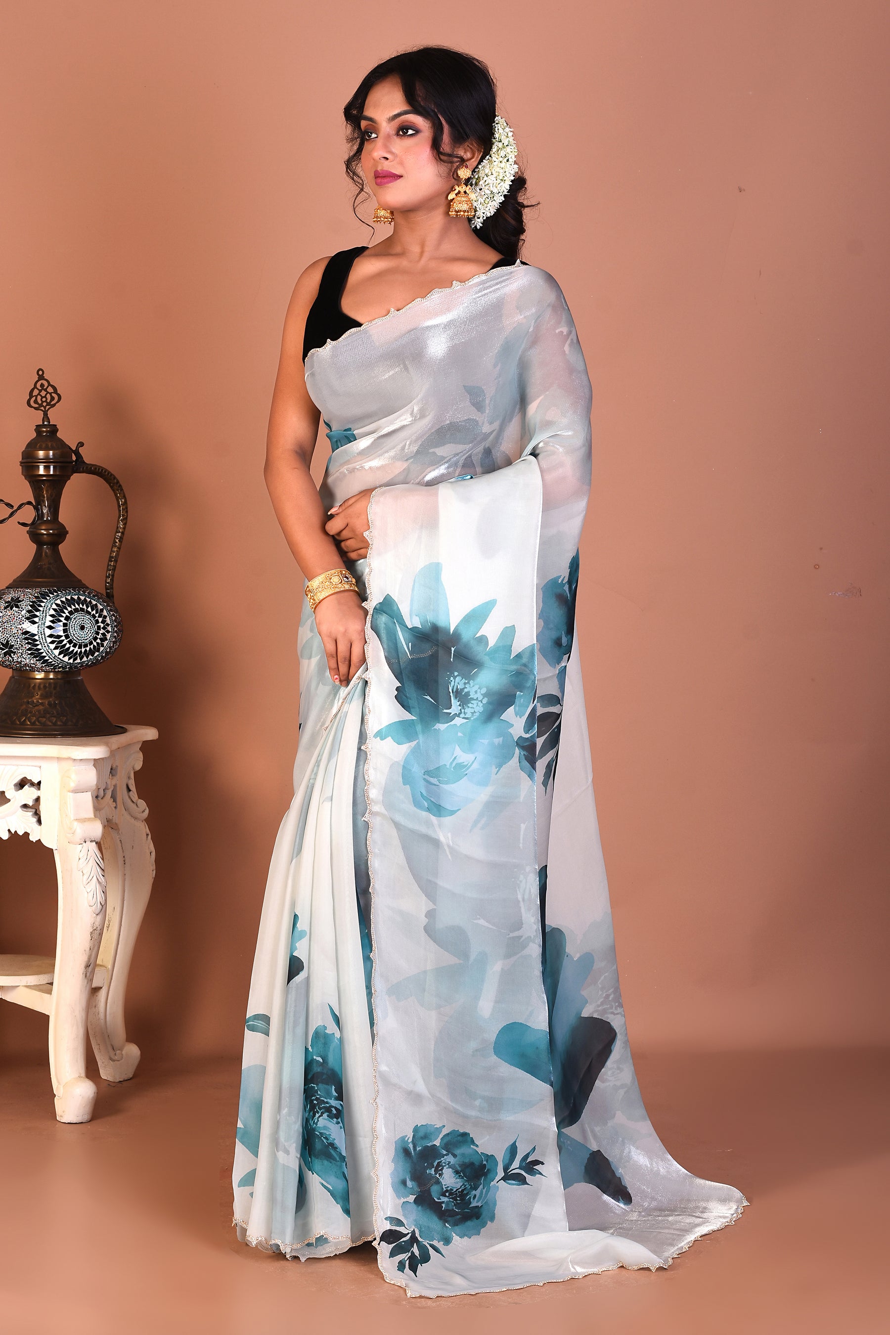 Sea Green Blended Organza Saree - Keya Seth Exclusive
