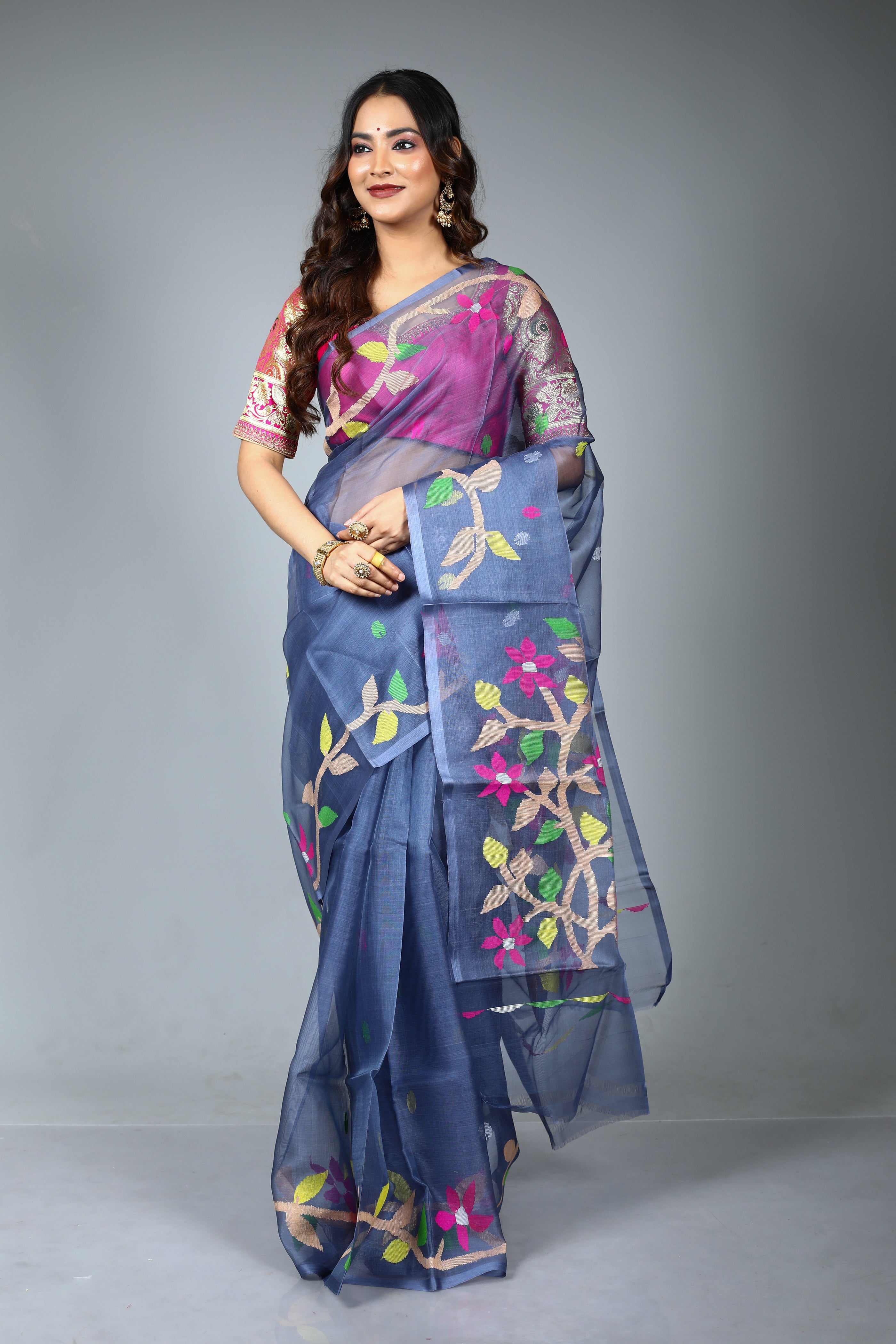 Grey Pure Muslin Saree