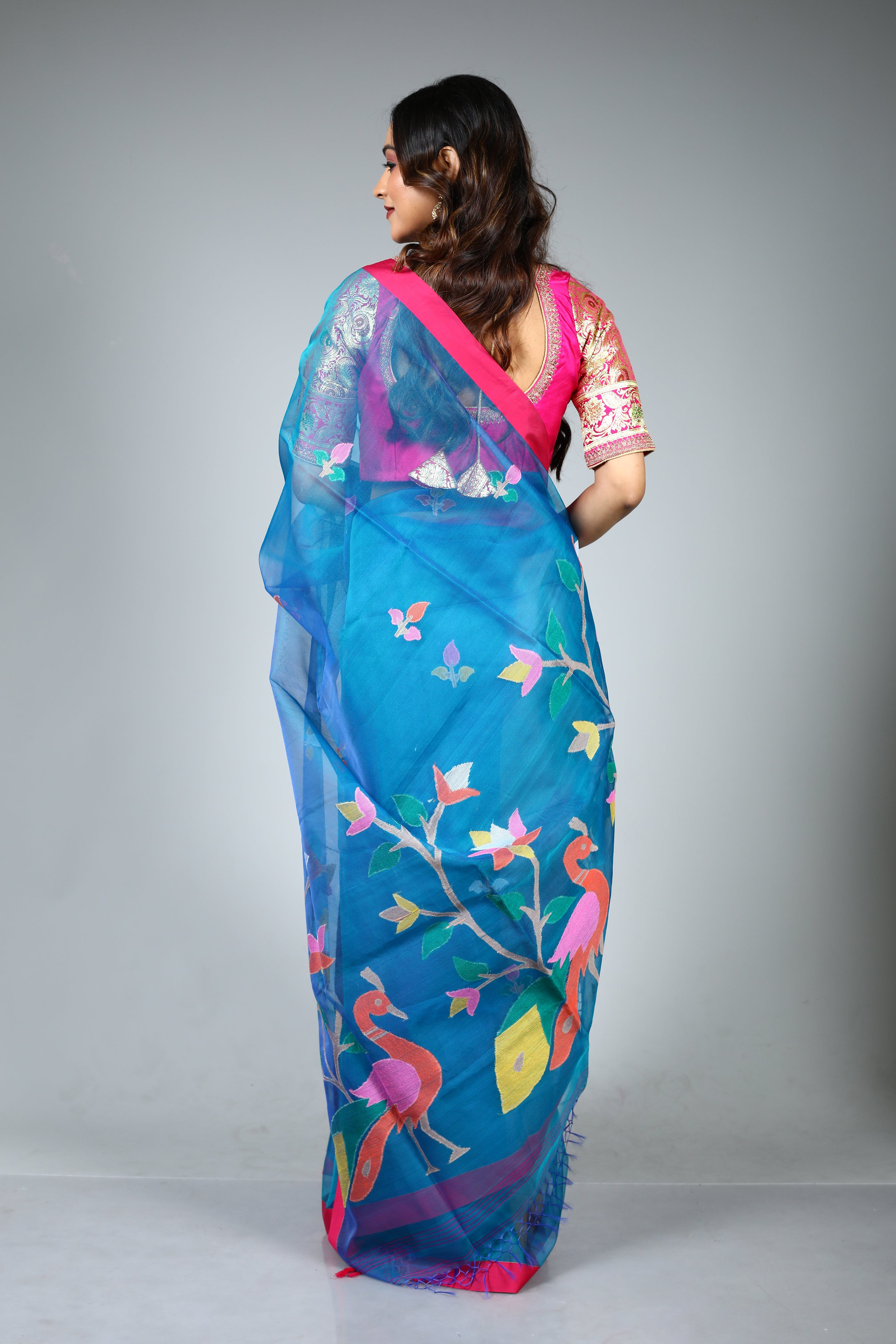 Blue Pure Muslin Saree