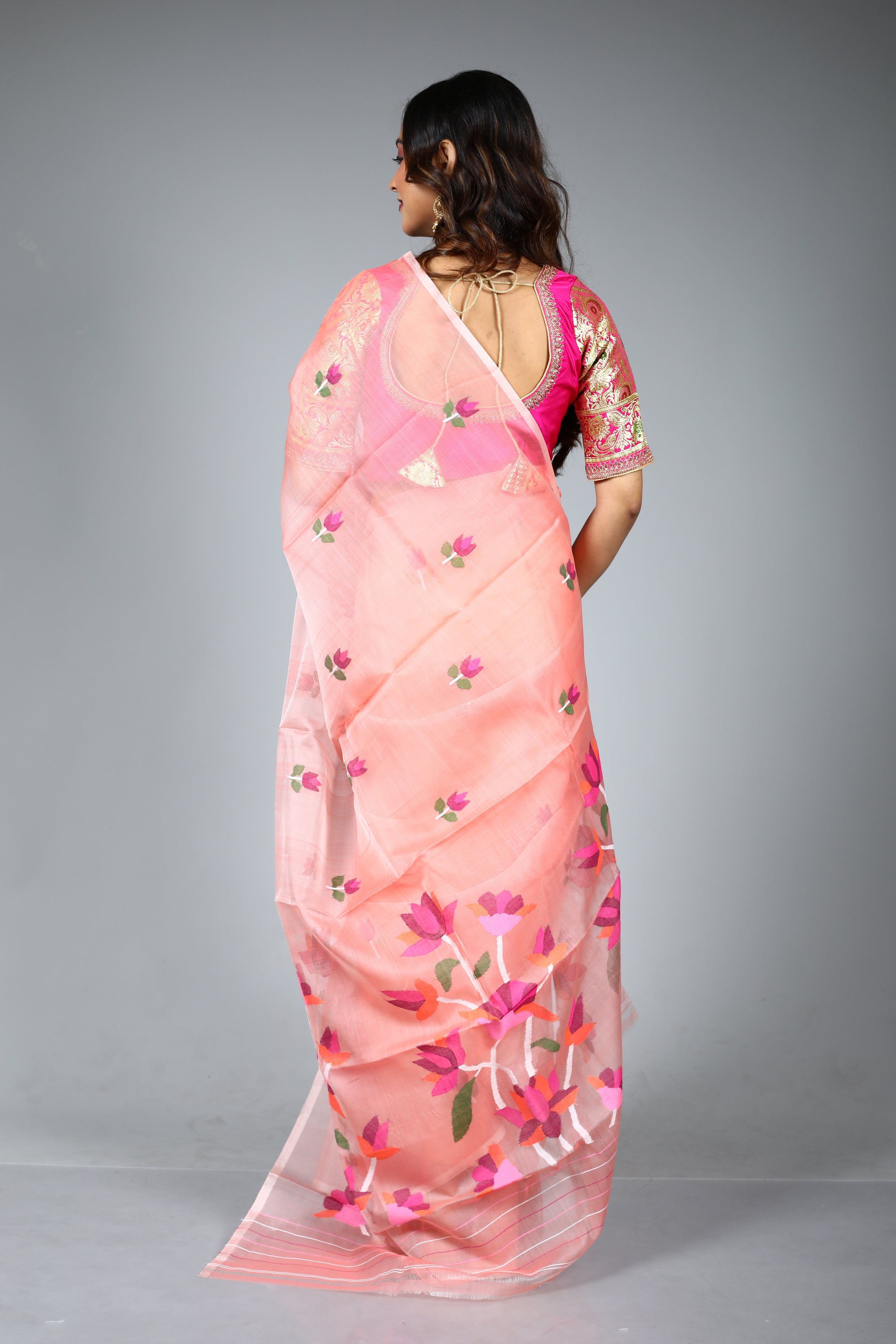 Pink Pure Muslin Saree