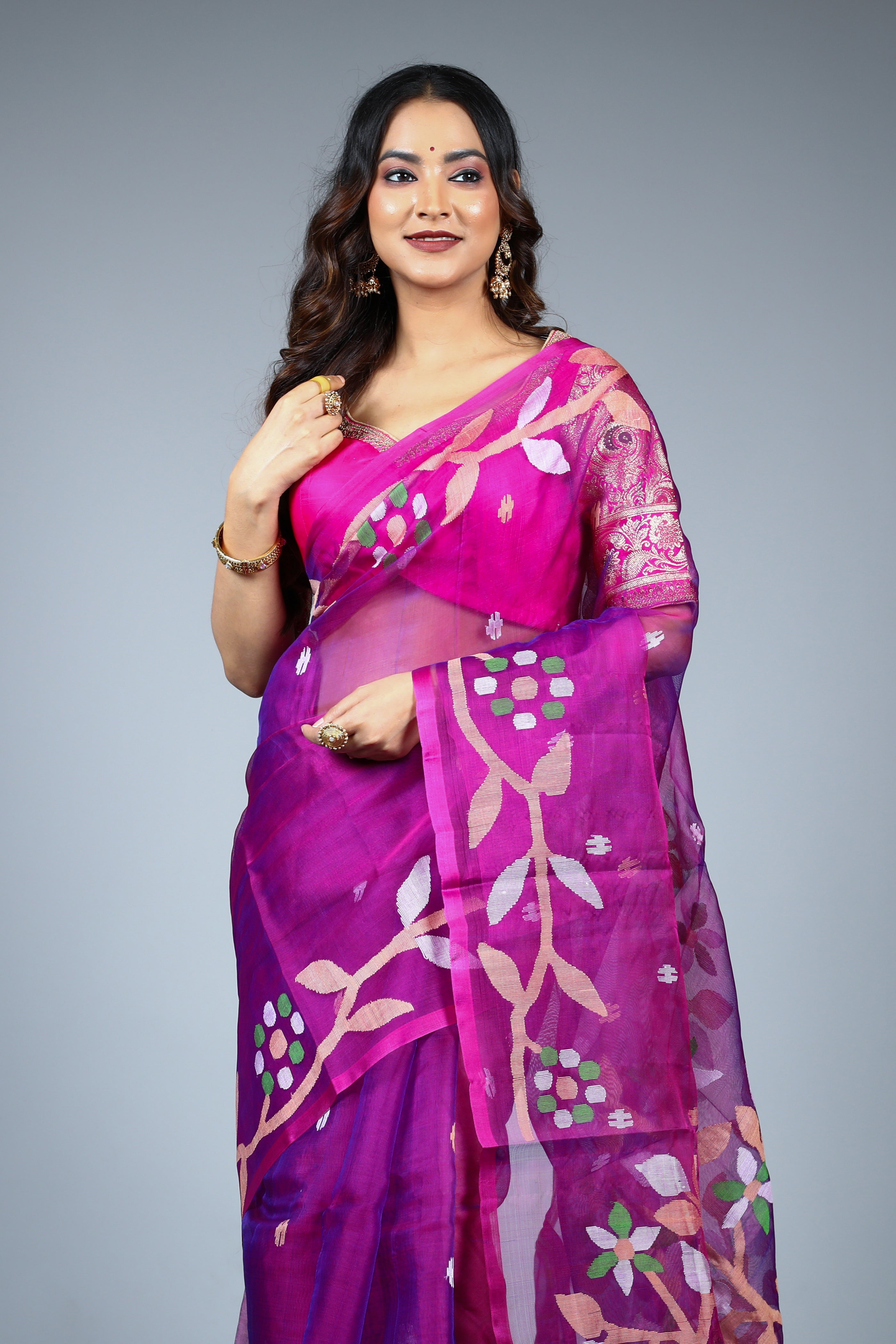 Magenta Pure Muslin Saree