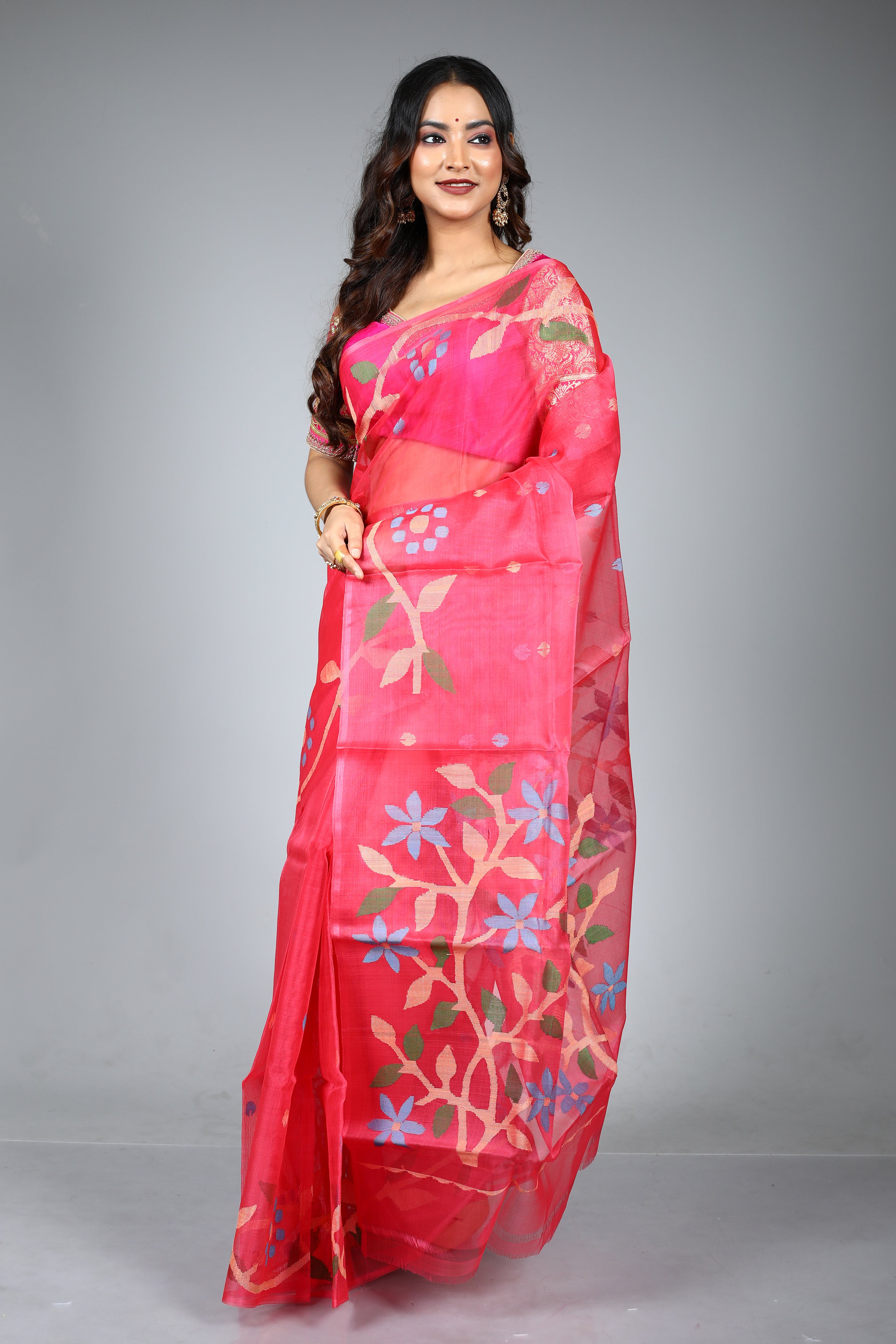 Pink Pure Muslin Saree