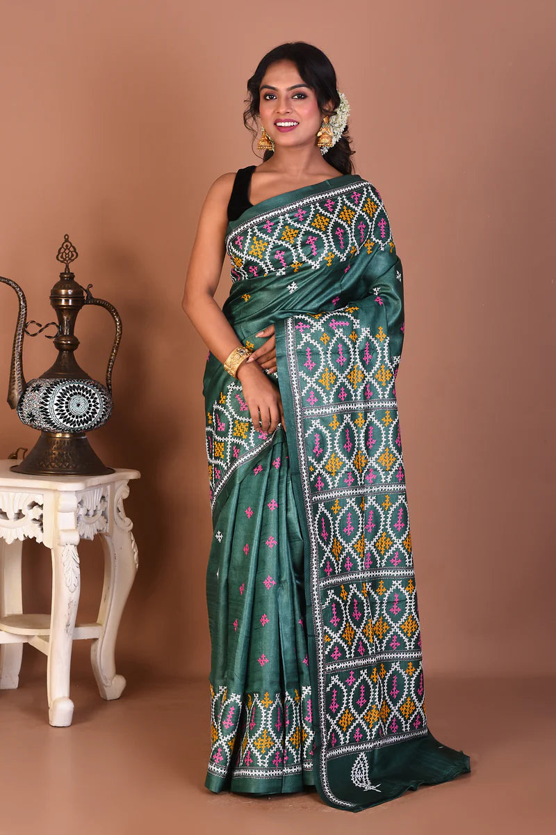 Rama Green Pure Katha Stitch Saree - Keya Seth Exclusive