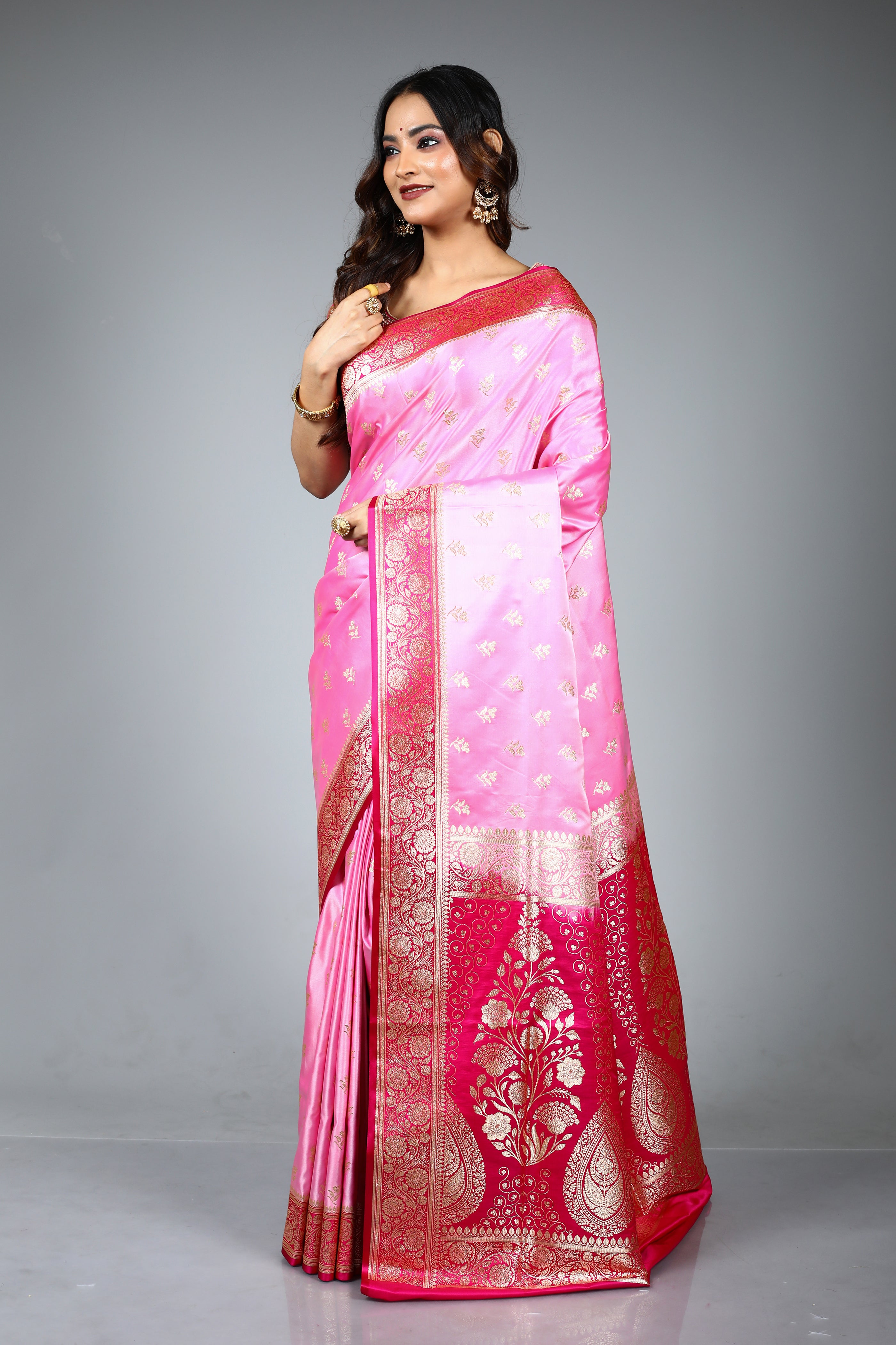 Pink Blended Satin Banarasi Saree