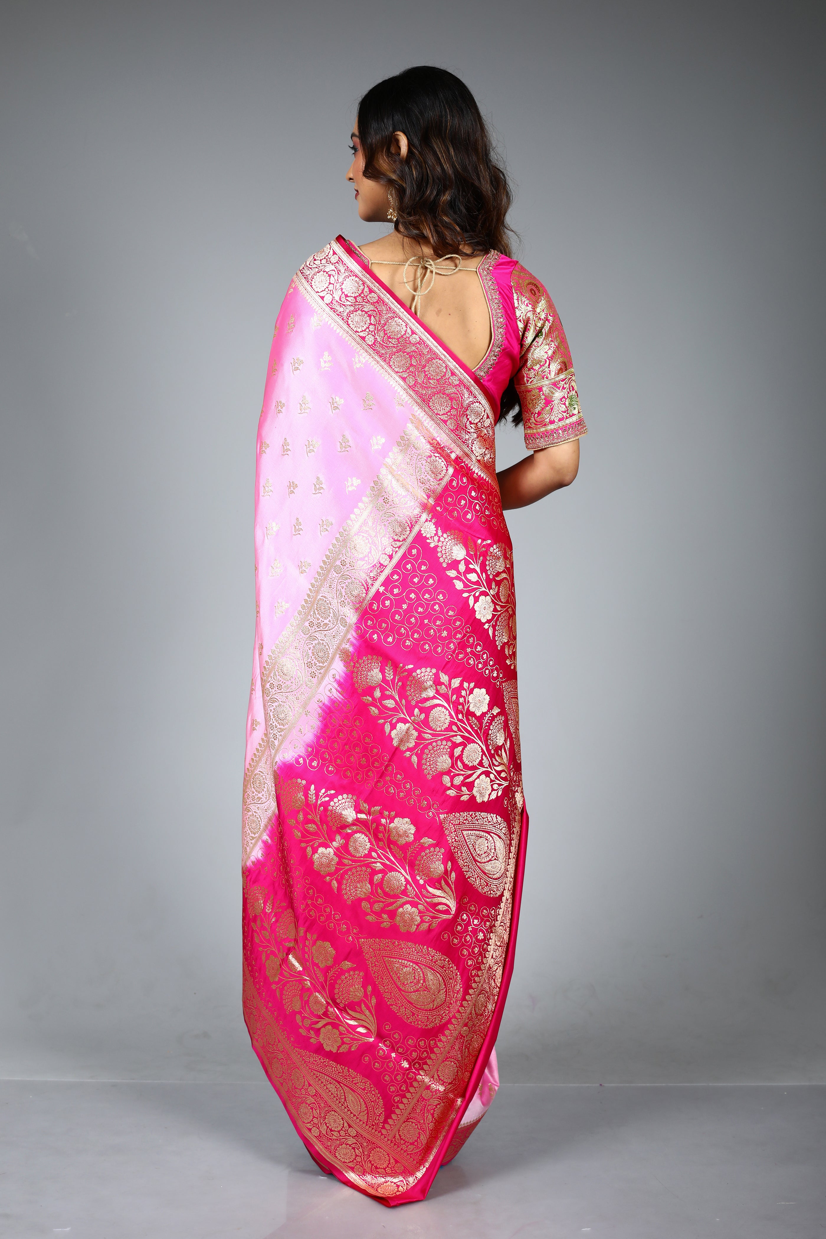 Pink Blended Satin Banarasi Saree