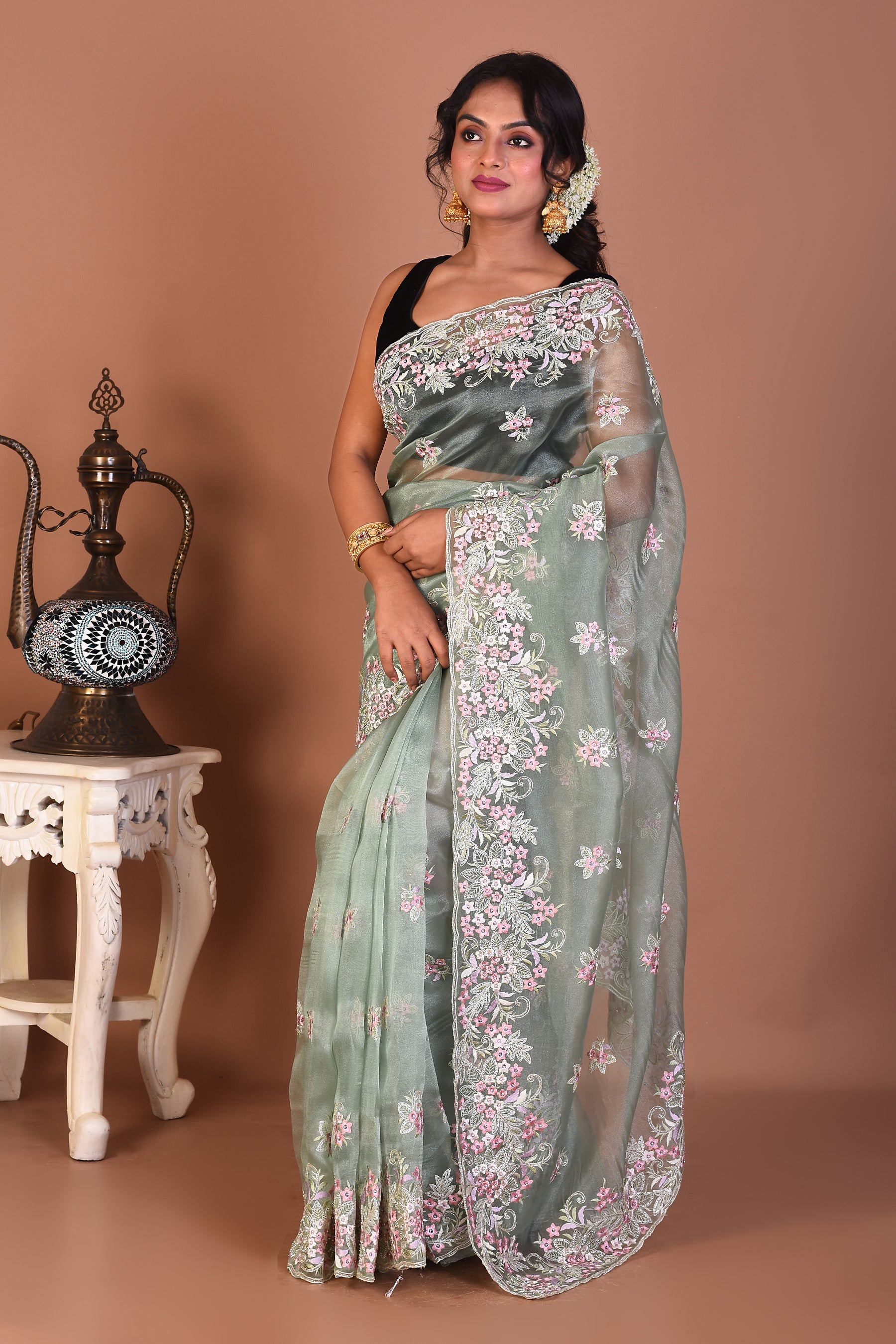 Pesta Green Blended Jimmy Choo Saree - Keya Seth Exclusive