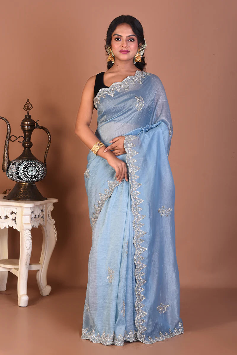 Sky Blue Jimmy Choo Saree - Keya Seth Exclusive