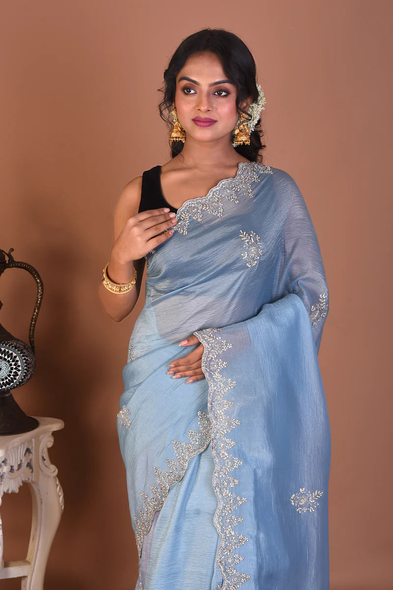 Sky Blue Jimmy Choo Saree - Keya Seth Exclusive
