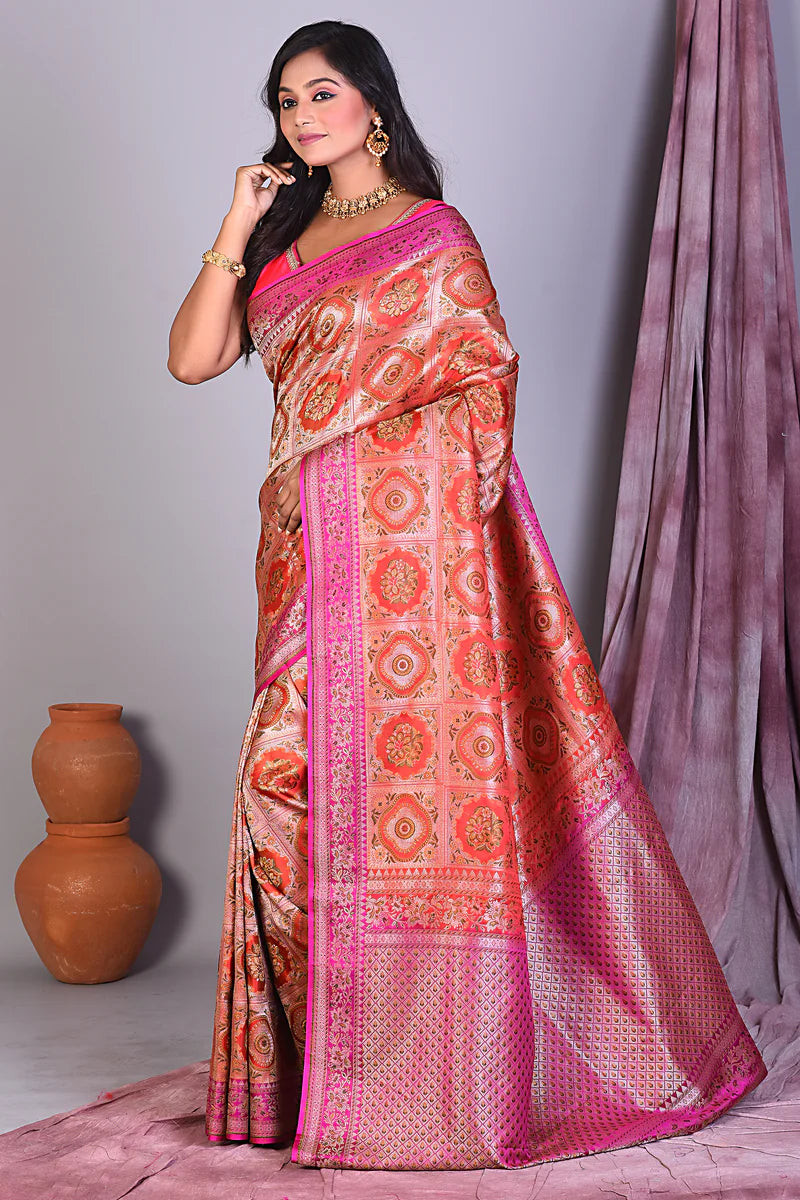 Orange Pashmina Saree with Thread work - Keya Seth Exclusive