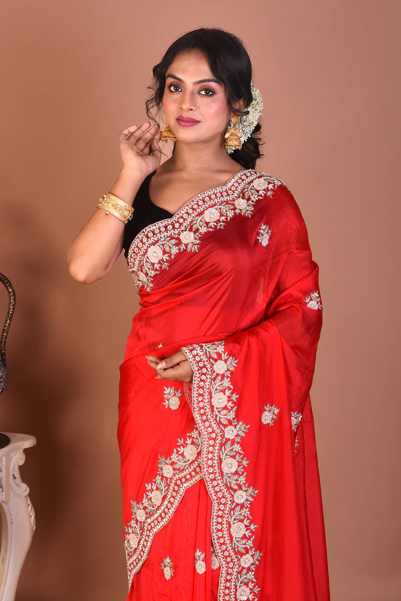 Red Jimmy Choo Saree - Keya Seth Exclusive
