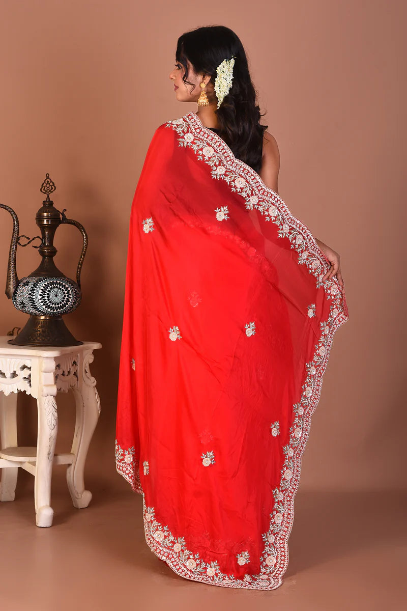 Red Jimmy Choo Saree - Keya Seth Exclusive