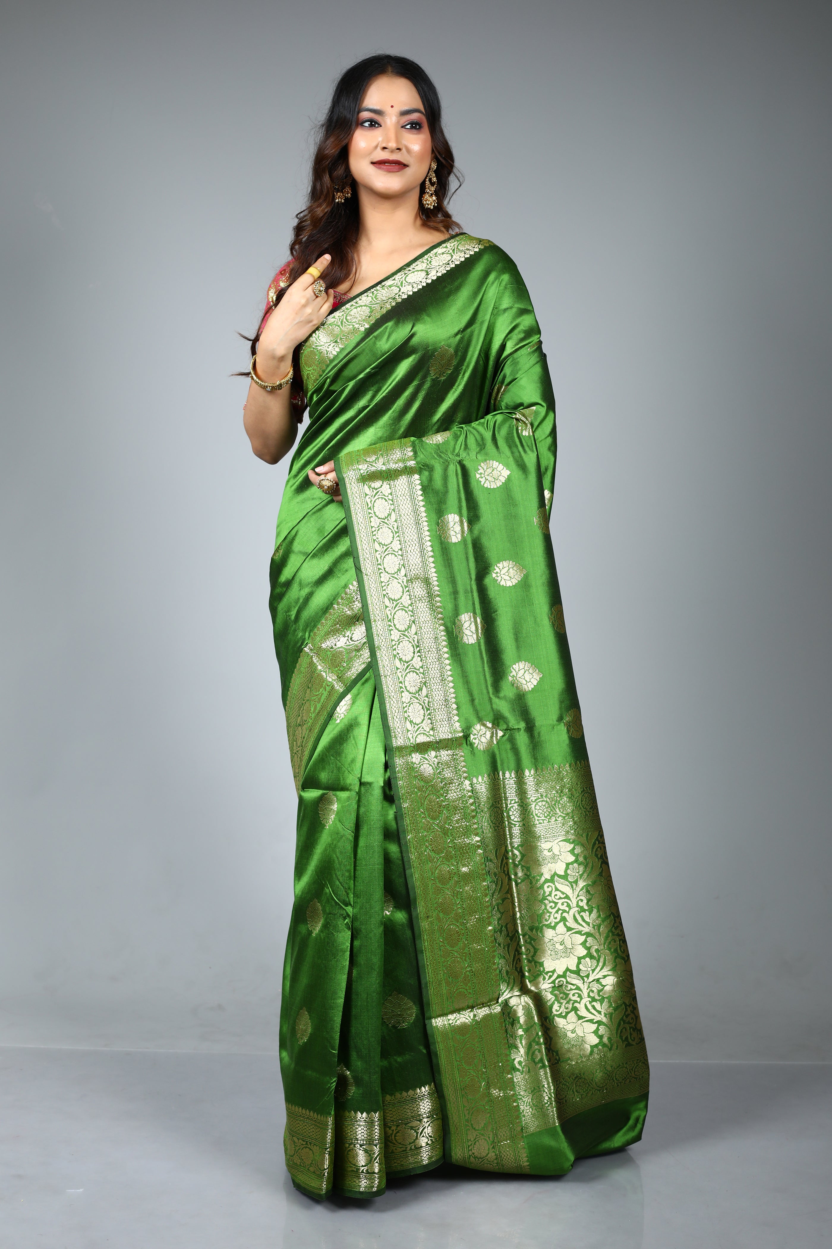 Olive Green Pure Katan Silk Saree