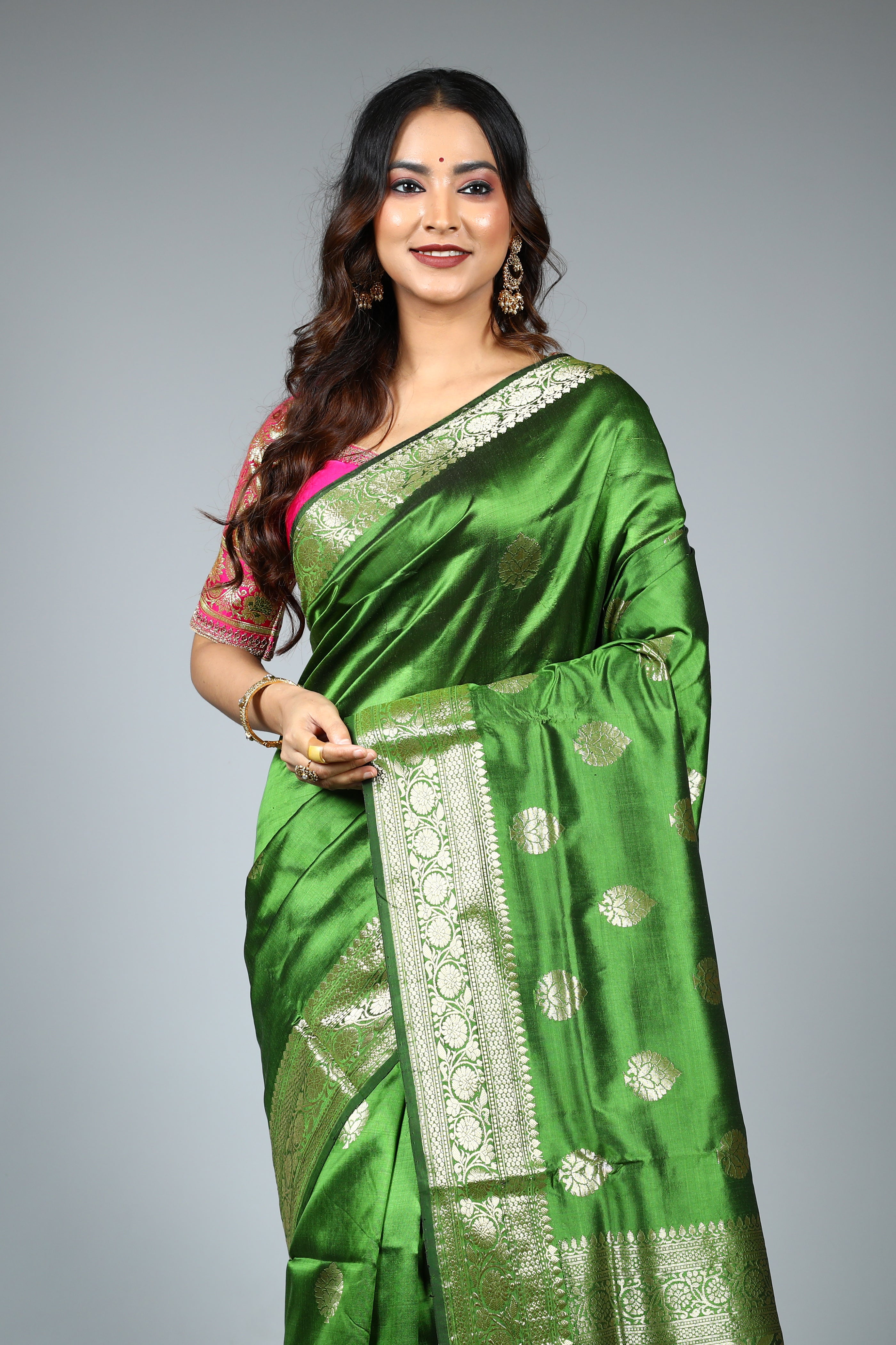 Olive Green Pure Katan Silk Saree