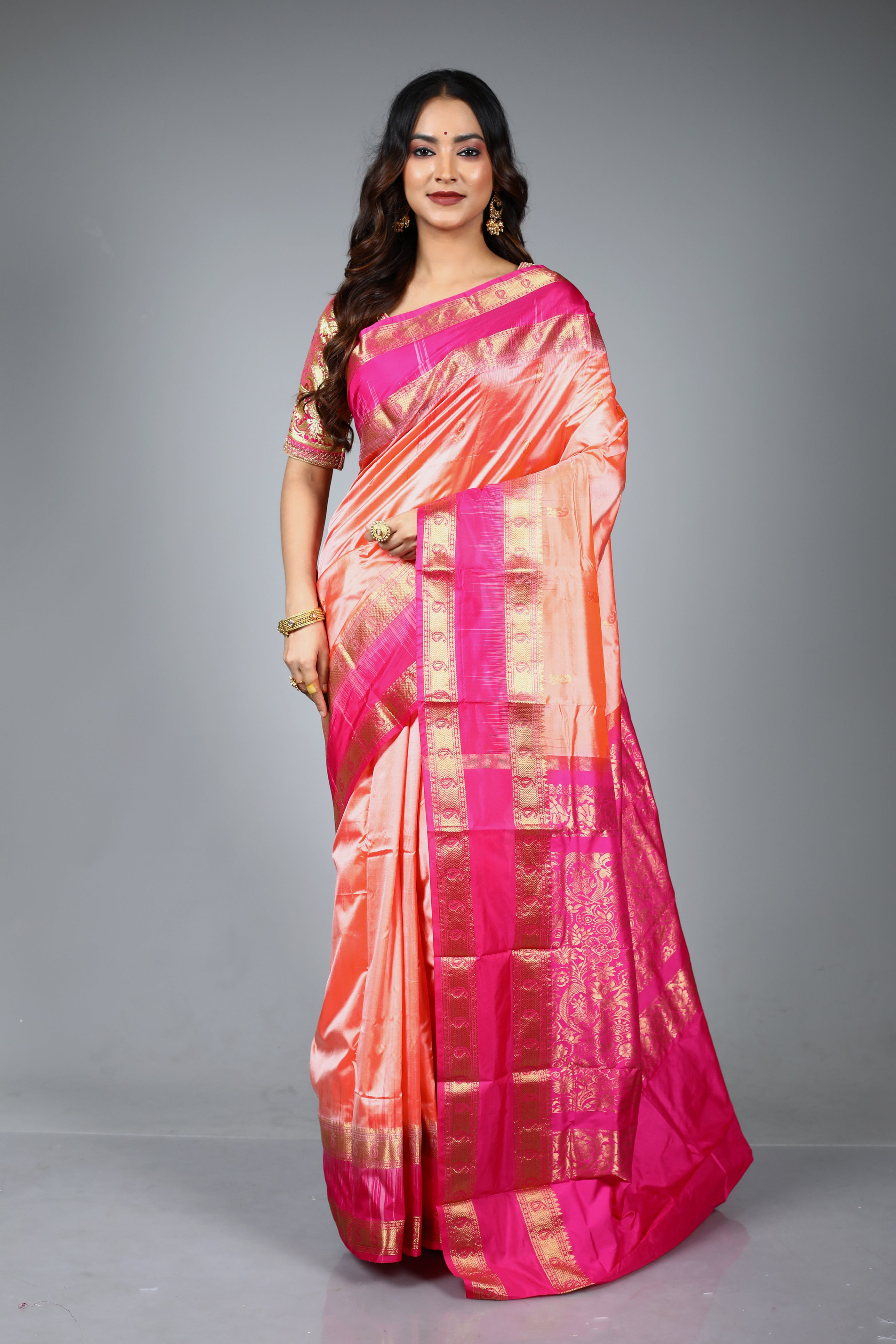 Peach Pure Kanjivaram Silk Saree