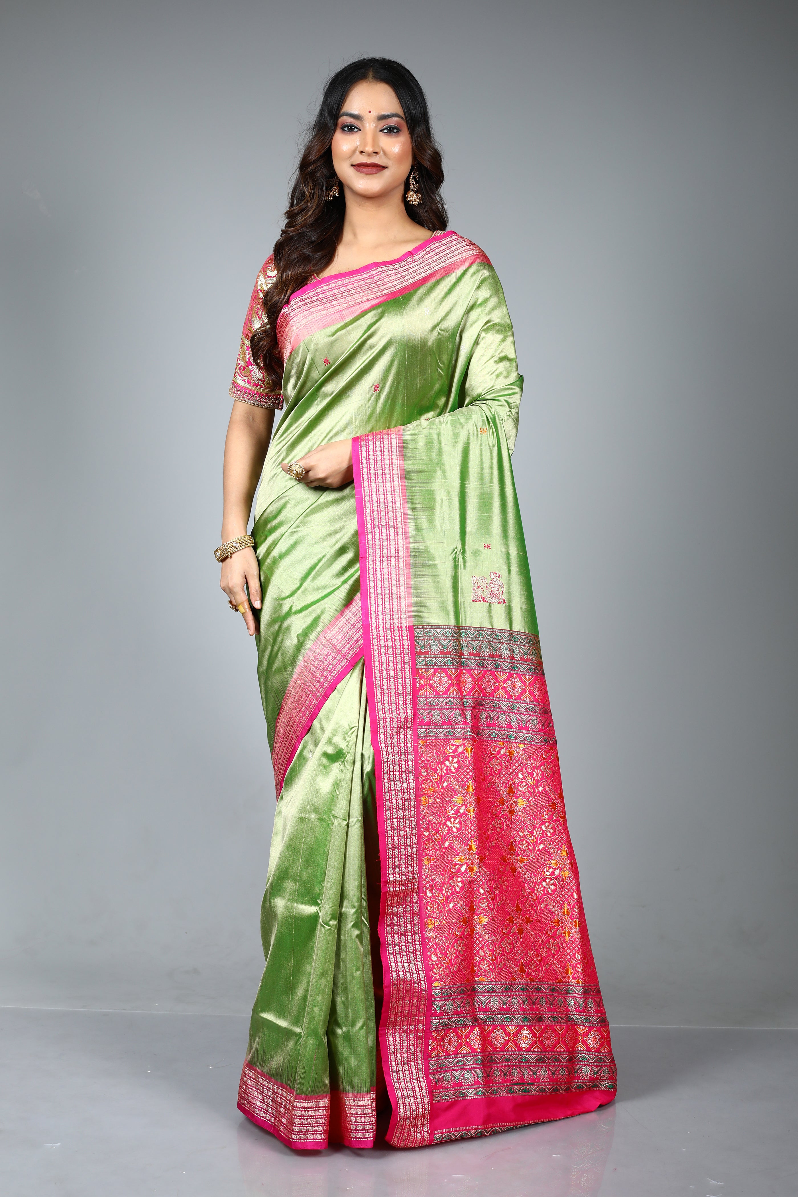 Pesta Green Pure Bomkai Saree
