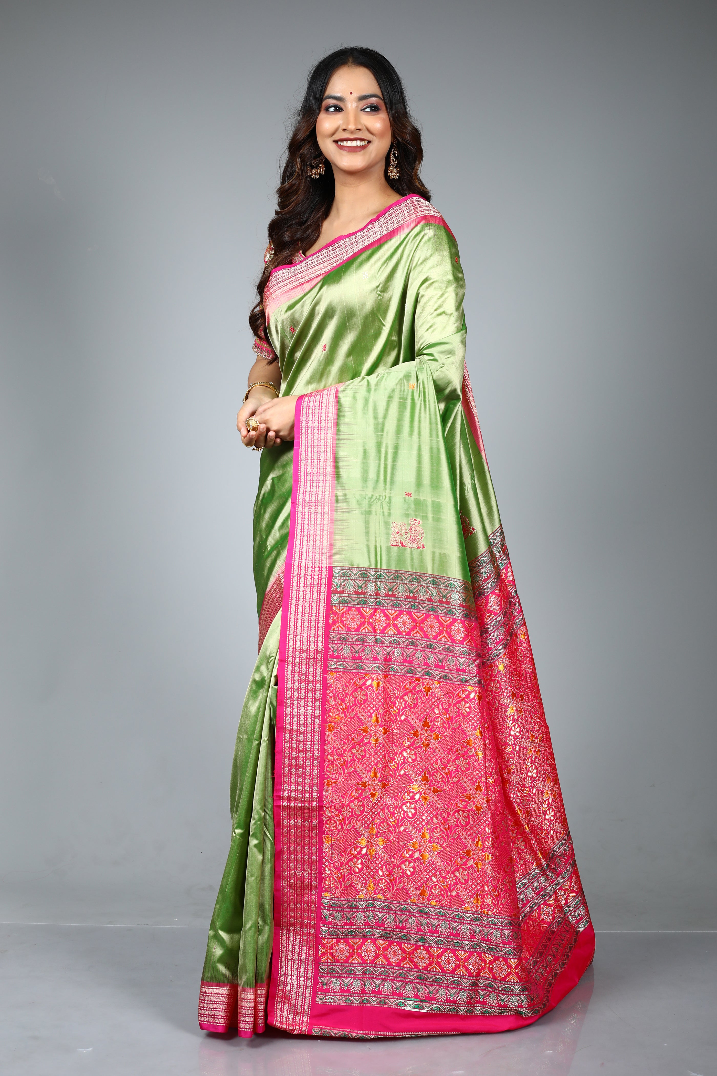 Pesta Green Pure Bomkai Saree