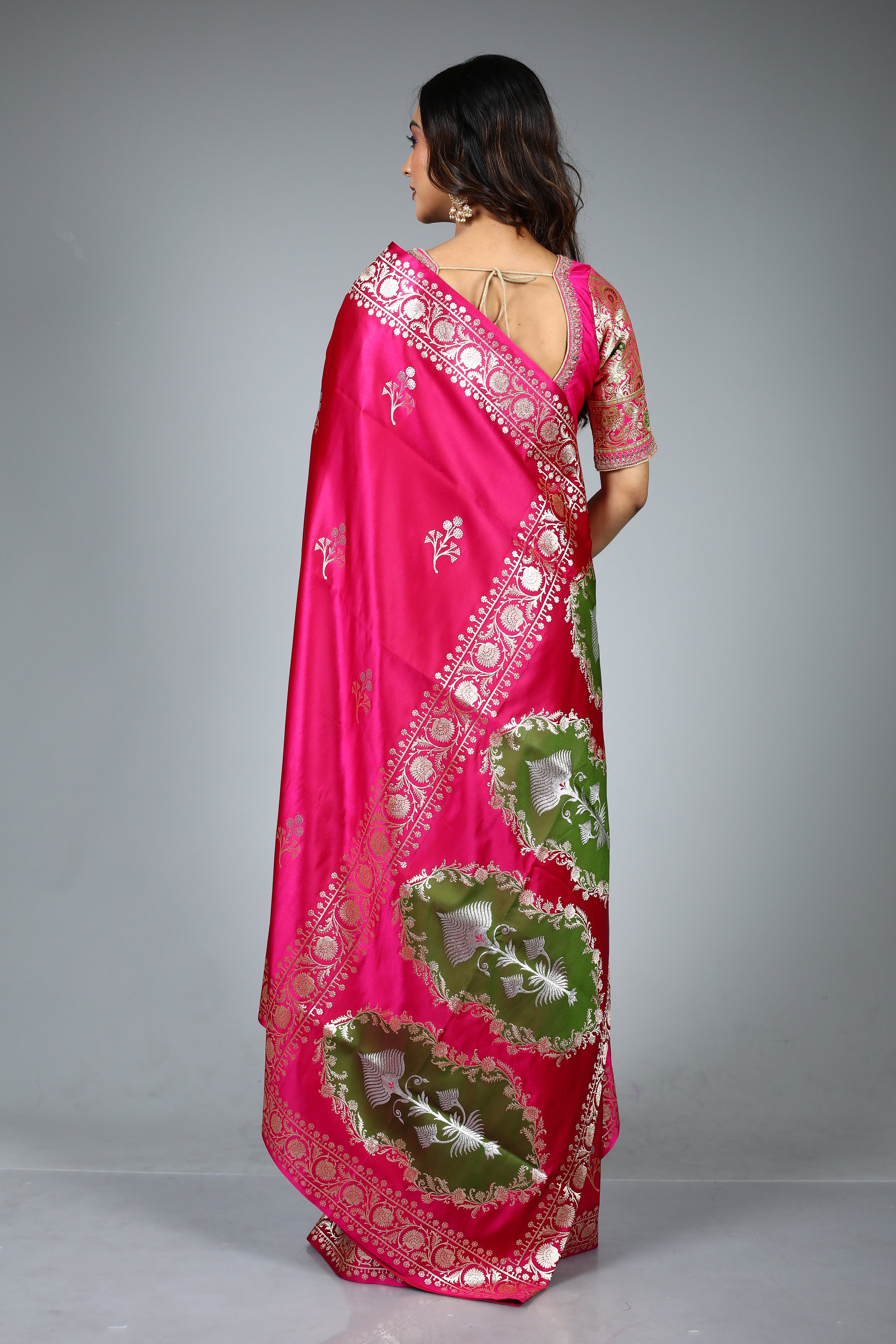 Pink Blended Satin Silk Saree