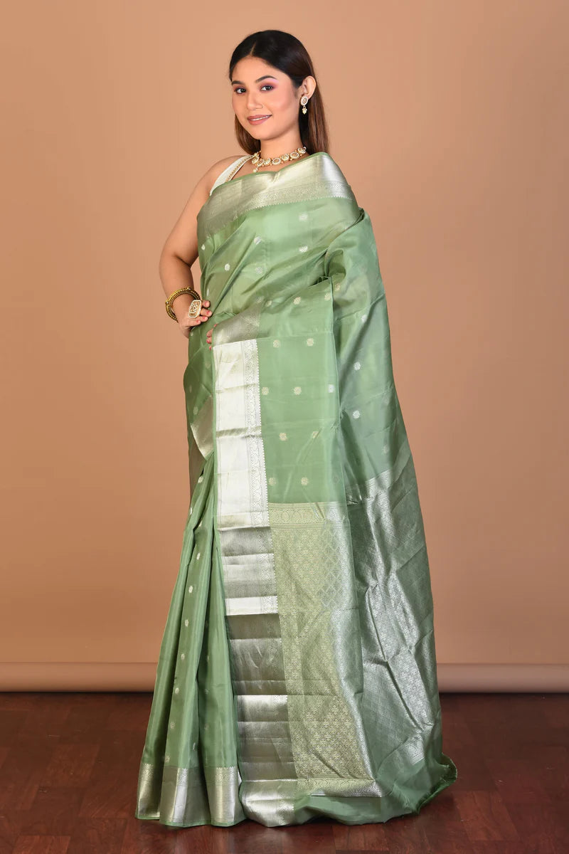 Sea Green Blended Kanjivaram Saree with Blouse Piece - Keya Seth Exclusive