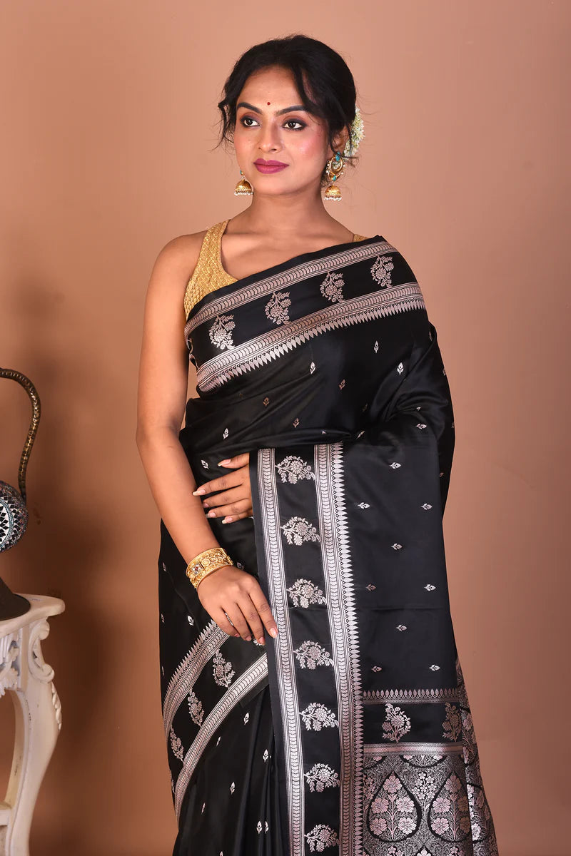 Black Blended Katan Silk Saree - Keya Seth Exclusive
