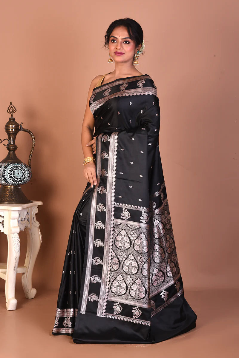 Black Blended Katan Silk Saree - Keya Seth Exclusive