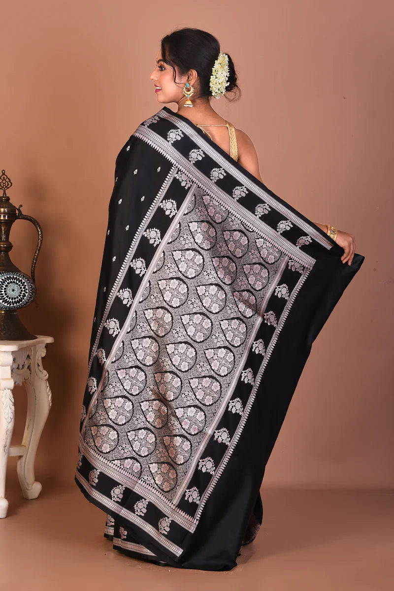 Black Blended Katan Silk Saree - Keya Seth Exclusive