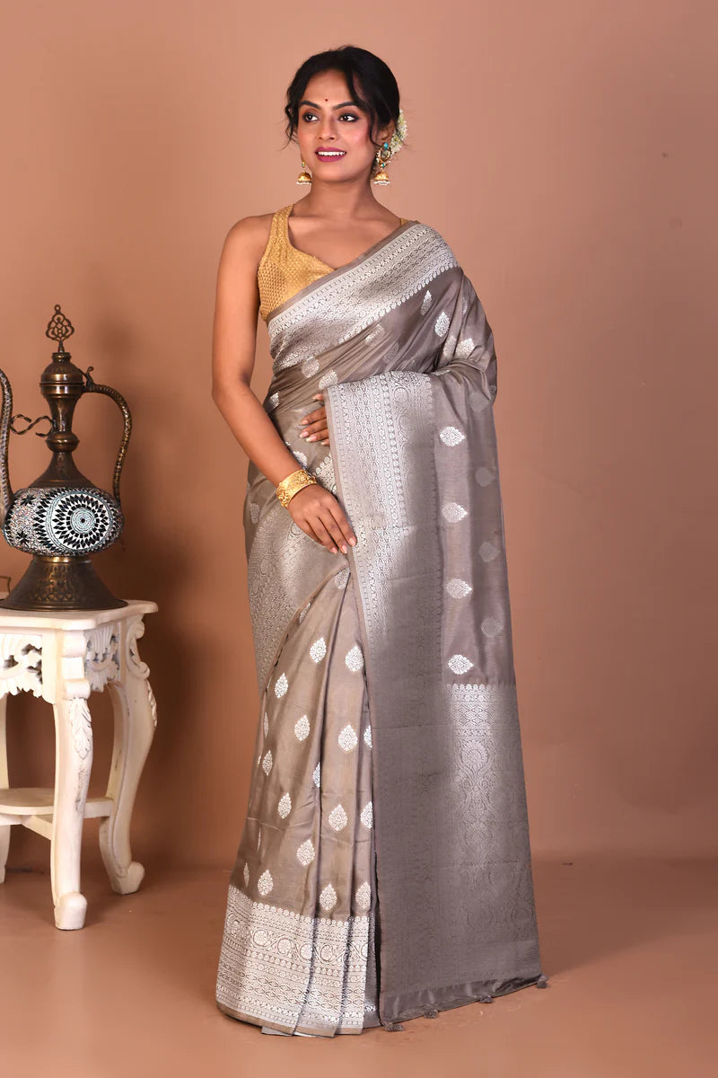 Grey Blended Mashru Silk Saree - Keya Seth Exclusive