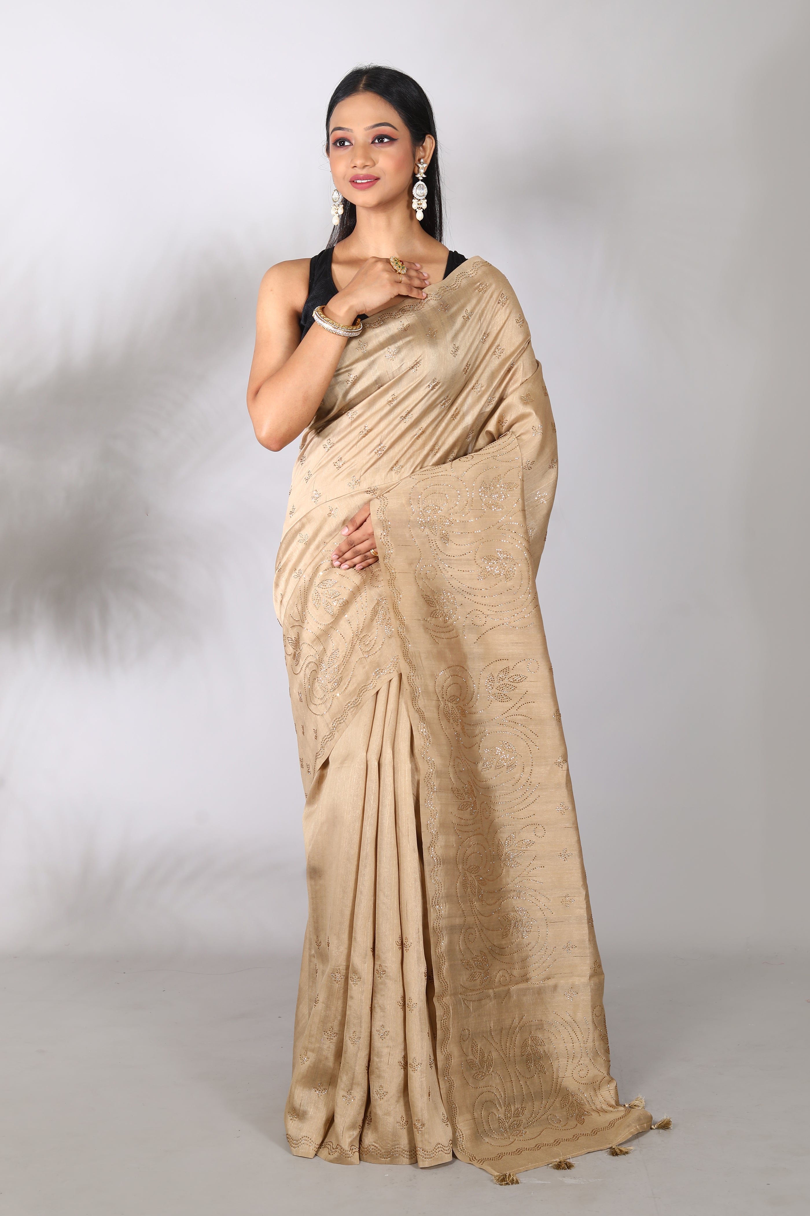 Beige Blended Tussar Silk Saree - Keya Seth Exclusive