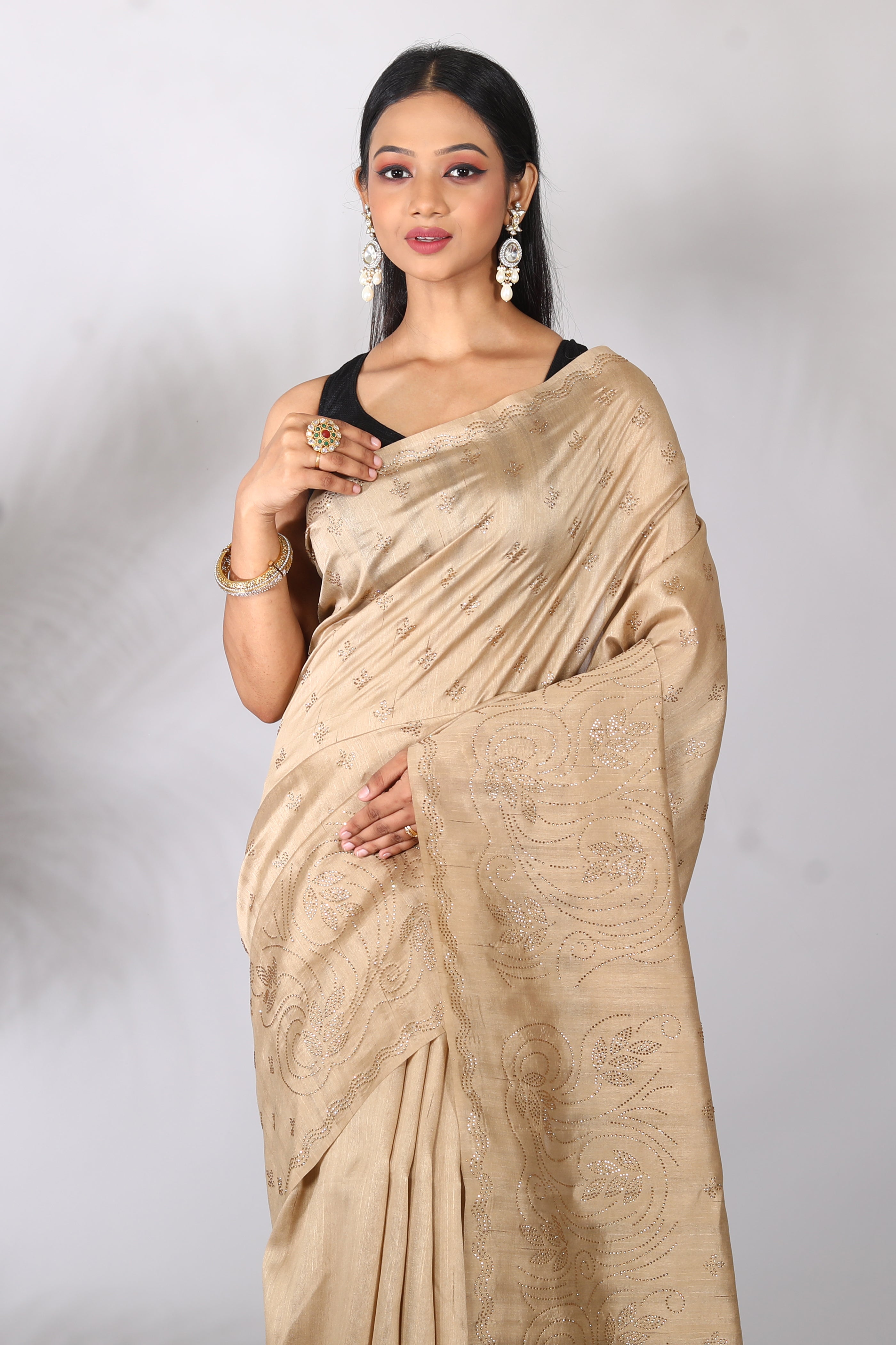 Beige Blended Tussar Silk Saree - Keya Seth Exclusive