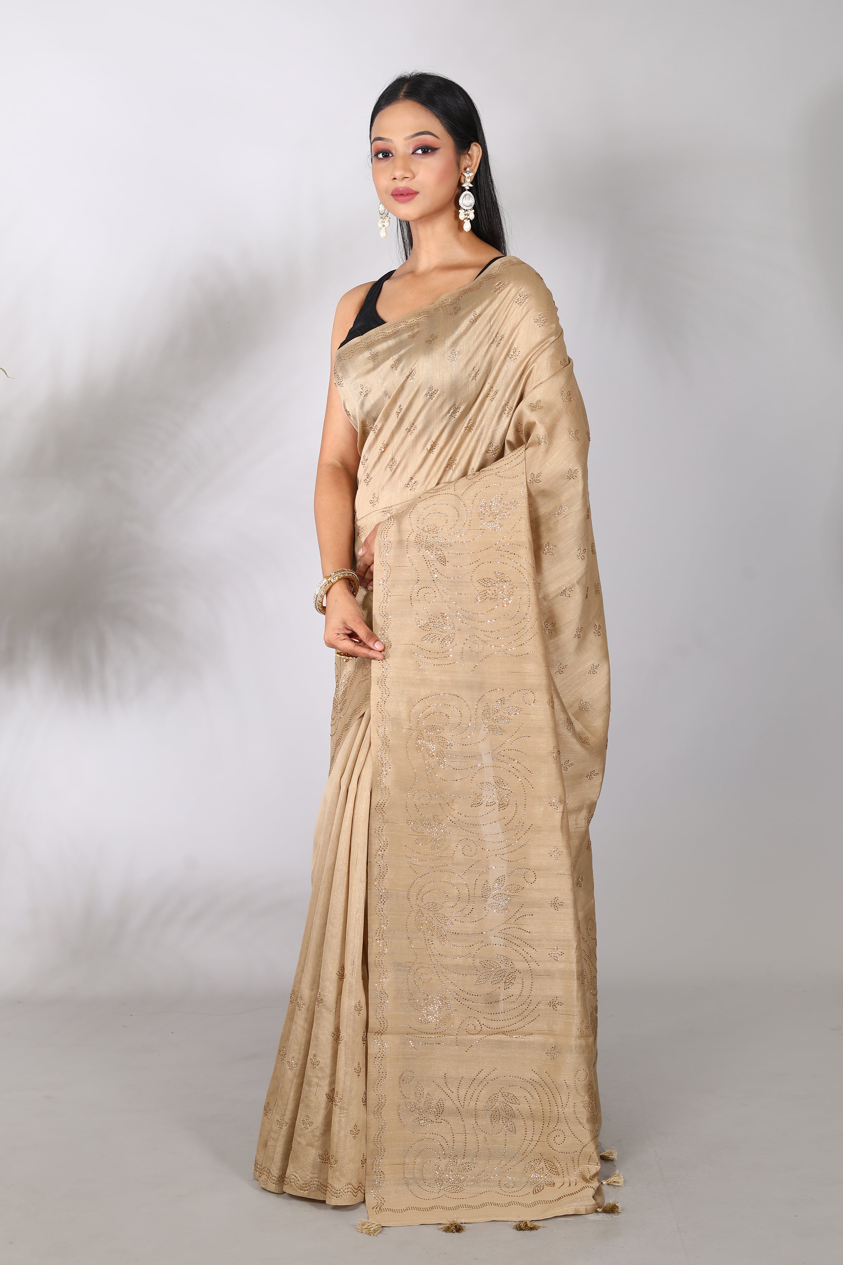 Beige Blended Tussar Silk Saree - Keya Seth Exclusive