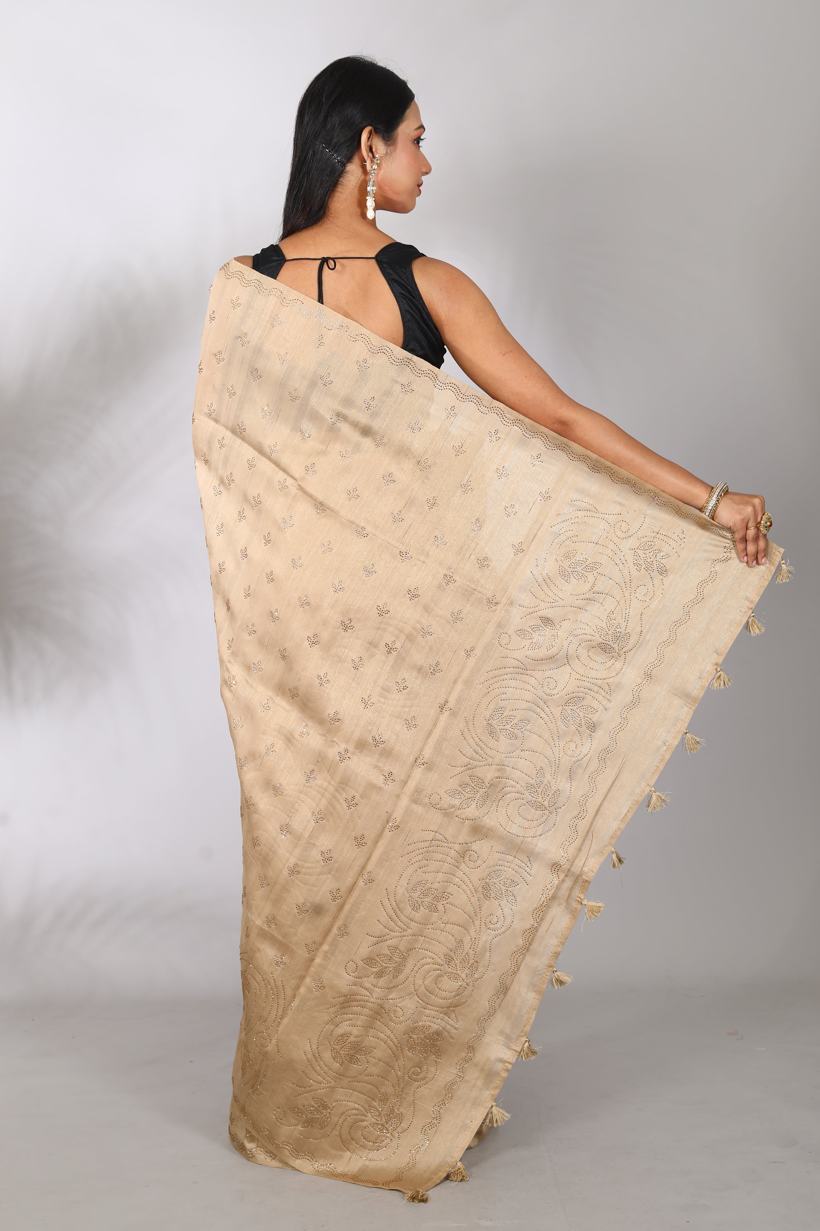 Beige Blended Tussar Silk Saree - Keya Seth Exclusive