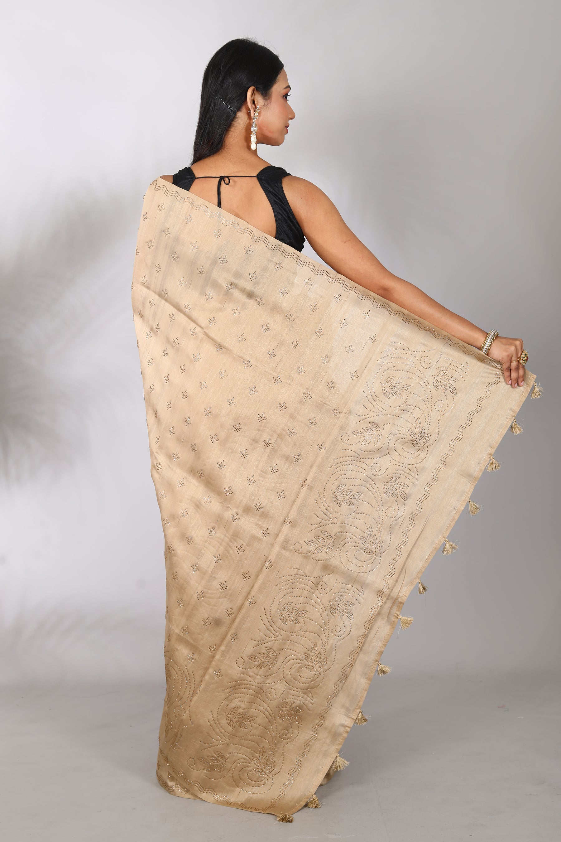 Beige Blended Tussar Silk Saree - Keya Seth Exclusive