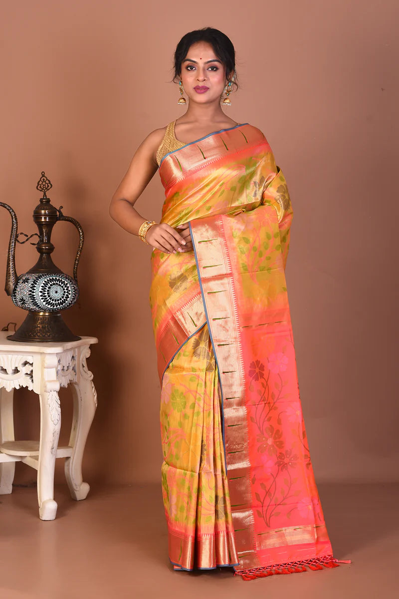 Bright Yellow Art Silk Saree - Keya Seth Exclusive