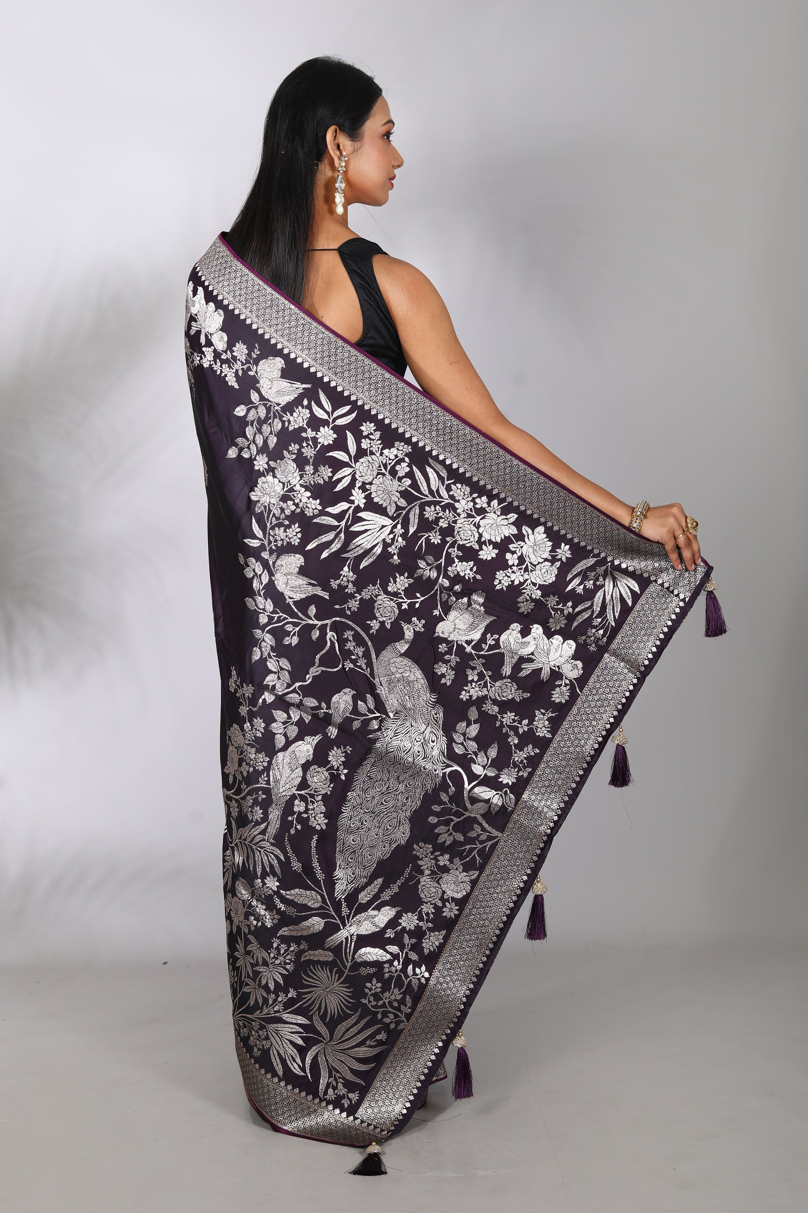 Purple Blended Satin Silk Saree - Keya Seth Exclusive