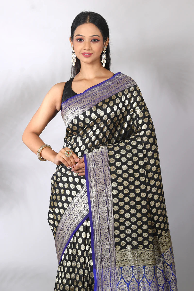 Black Blended Uppada Saree - Keya Seth Exclusive