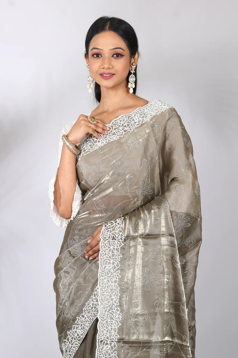 Olive Green Blended Jimmy Choo Saree - Keya Seth Exclusive