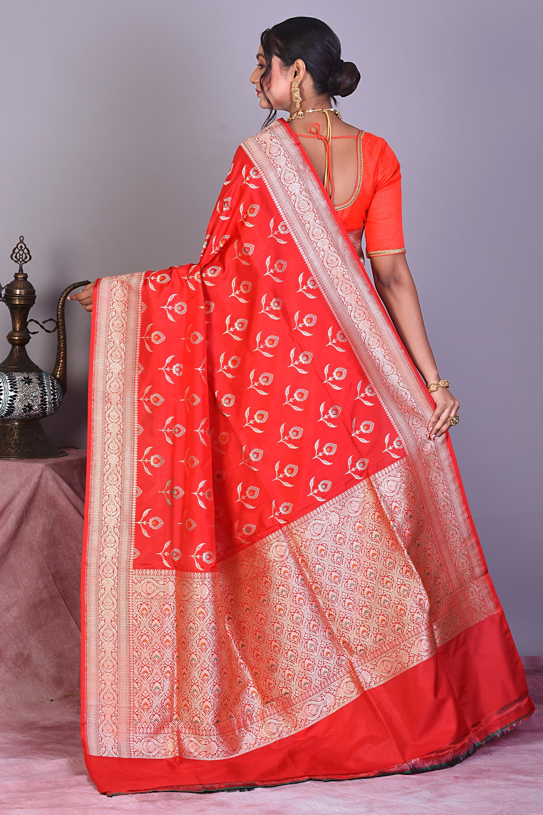 Red Pure Katan Saree with Zari Work - Keya Seth Exclusive