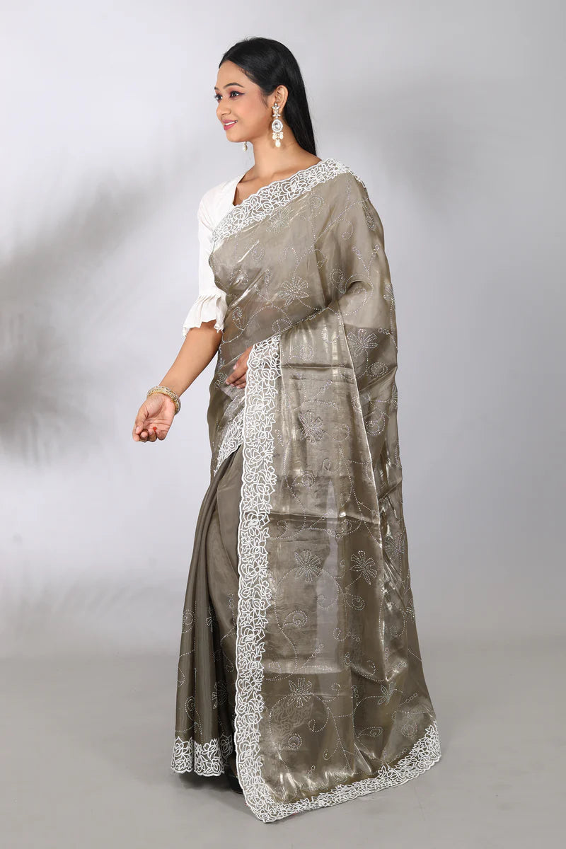 Olive Green Blended Jimmy Choo Saree - Keya Seth Exclusive