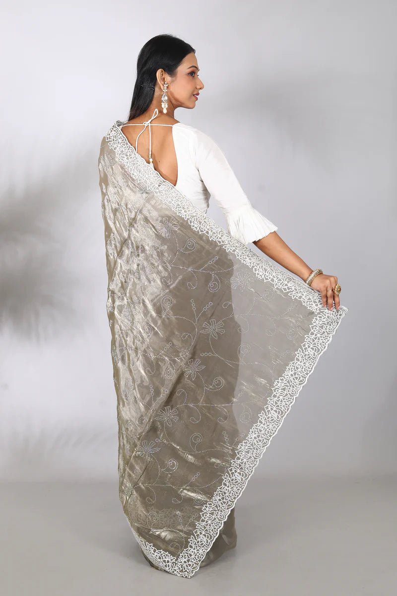 Olive Green Blended Jimmy Choo Saree - Keya Seth Exclusive