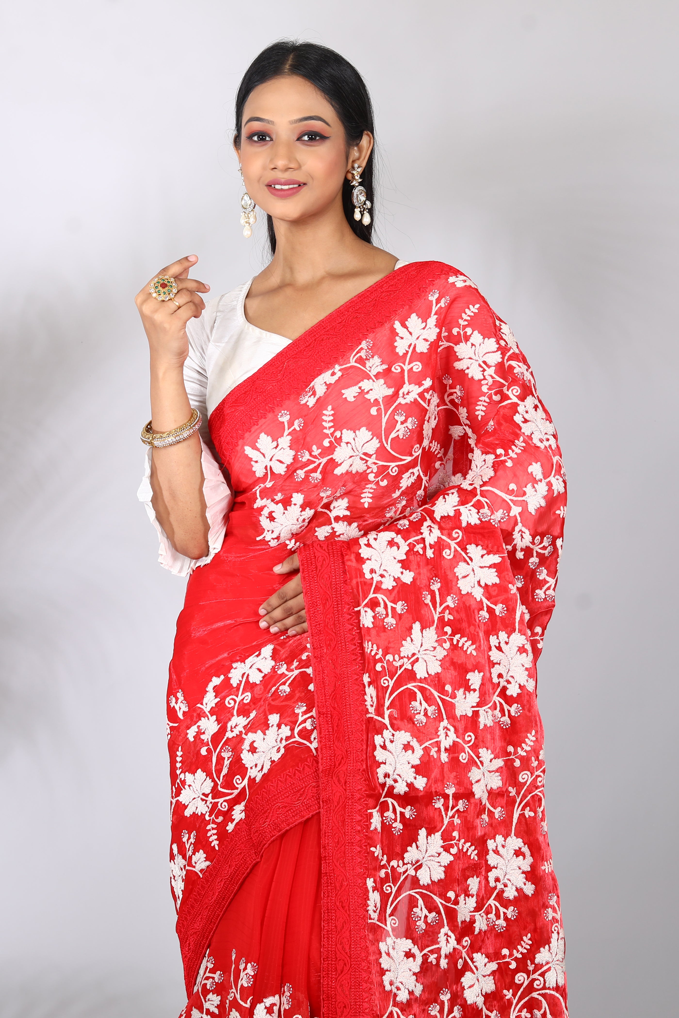 Red Georgette Blended Saree - Keya Seth Exclusive