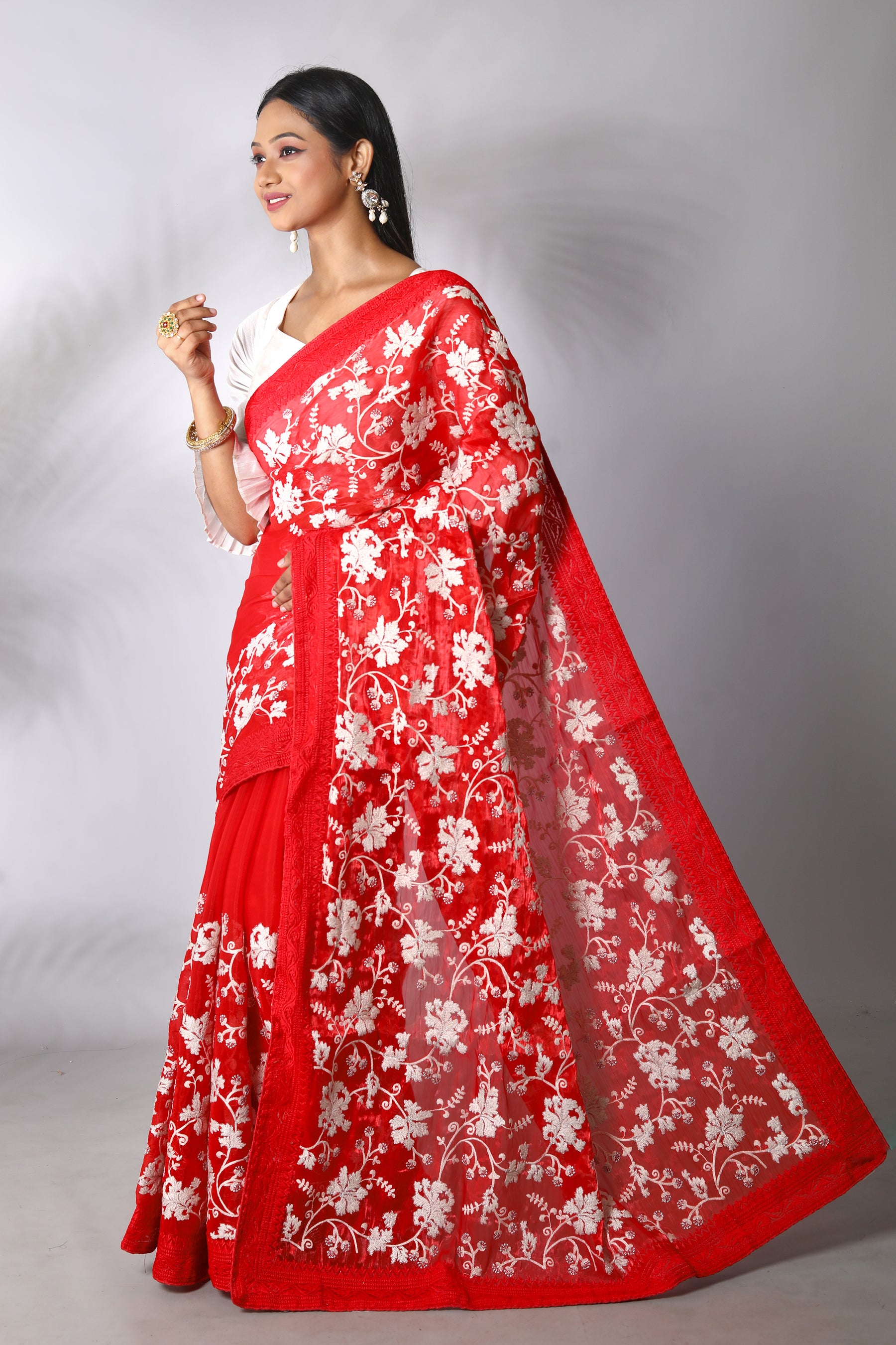 Red Georgette Blended Saree - Keya Seth Exclusive