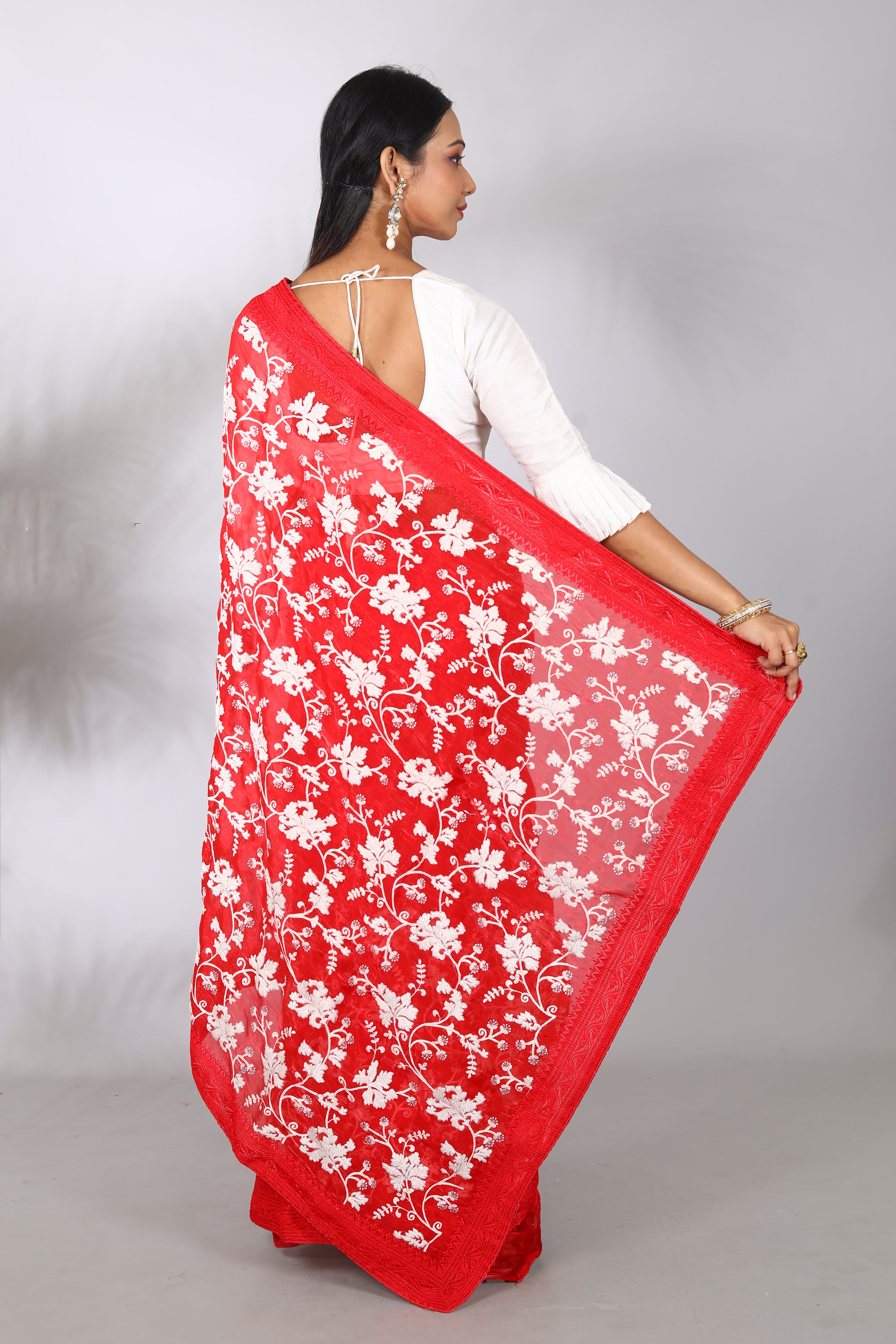 Red Georgette Blended Saree - Keya Seth Exclusive
