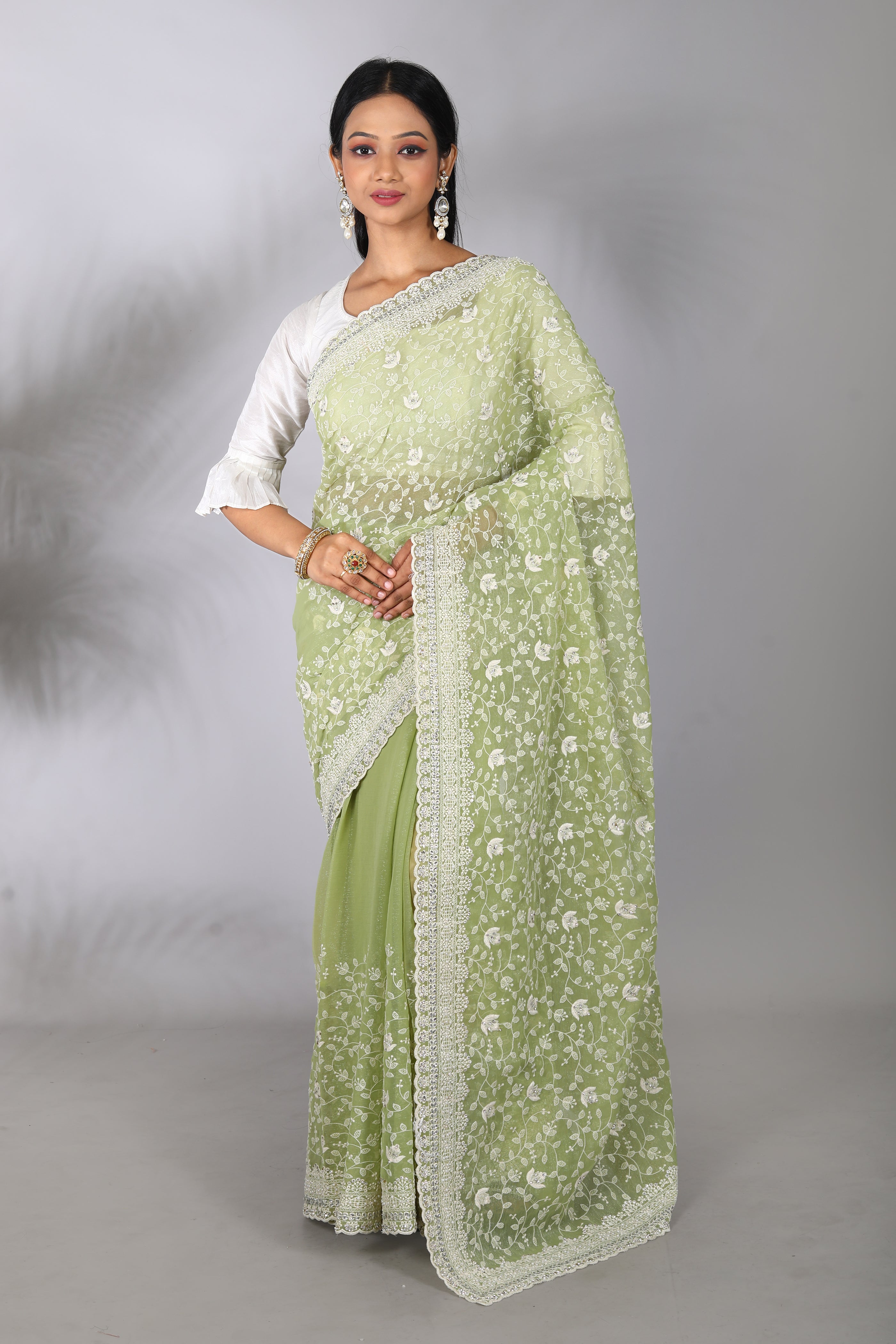 Light Green Blended Georgette Saree - Keya Seth Exclusive