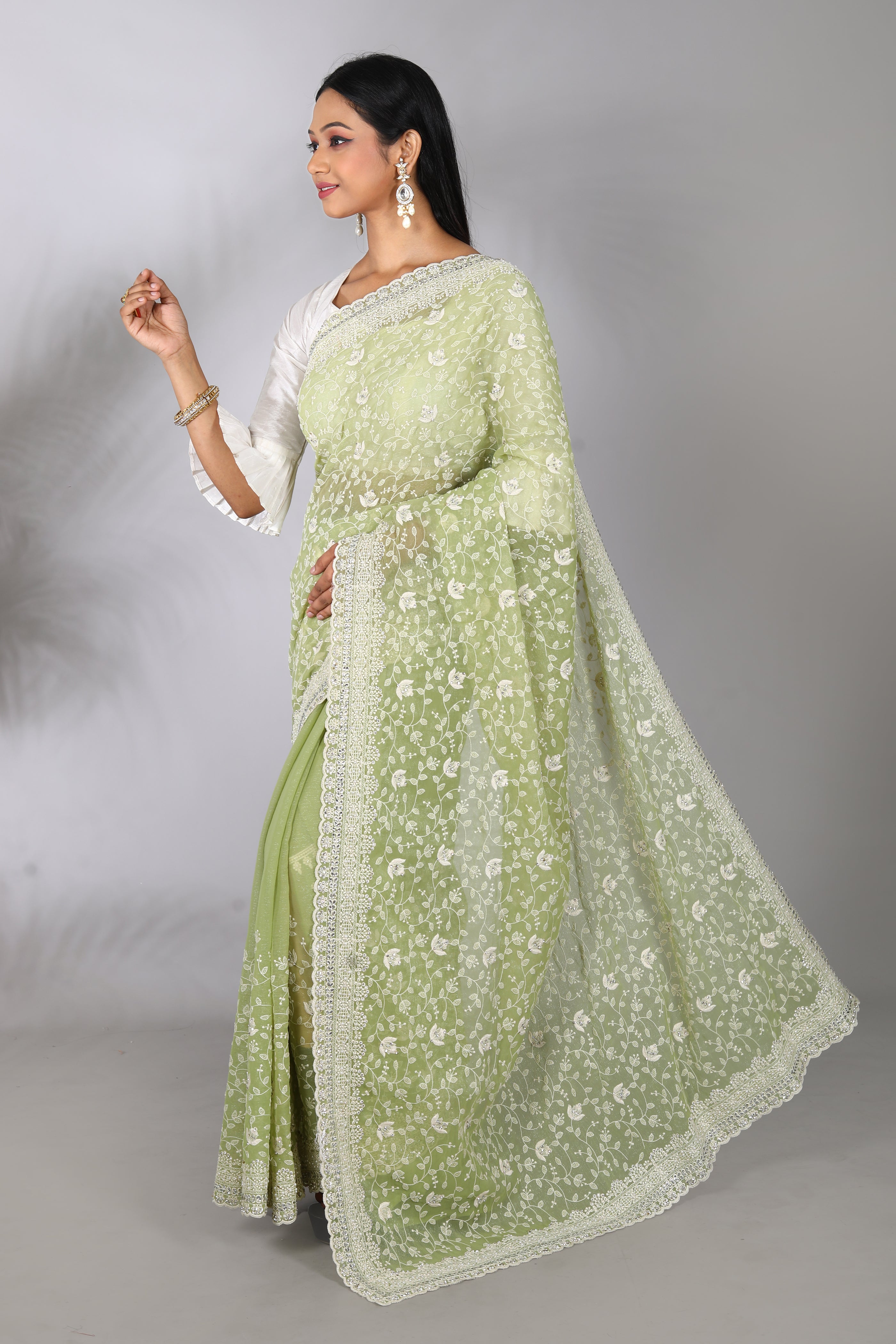 Light Green Blended Georgette Saree - Keya Seth Exclusive