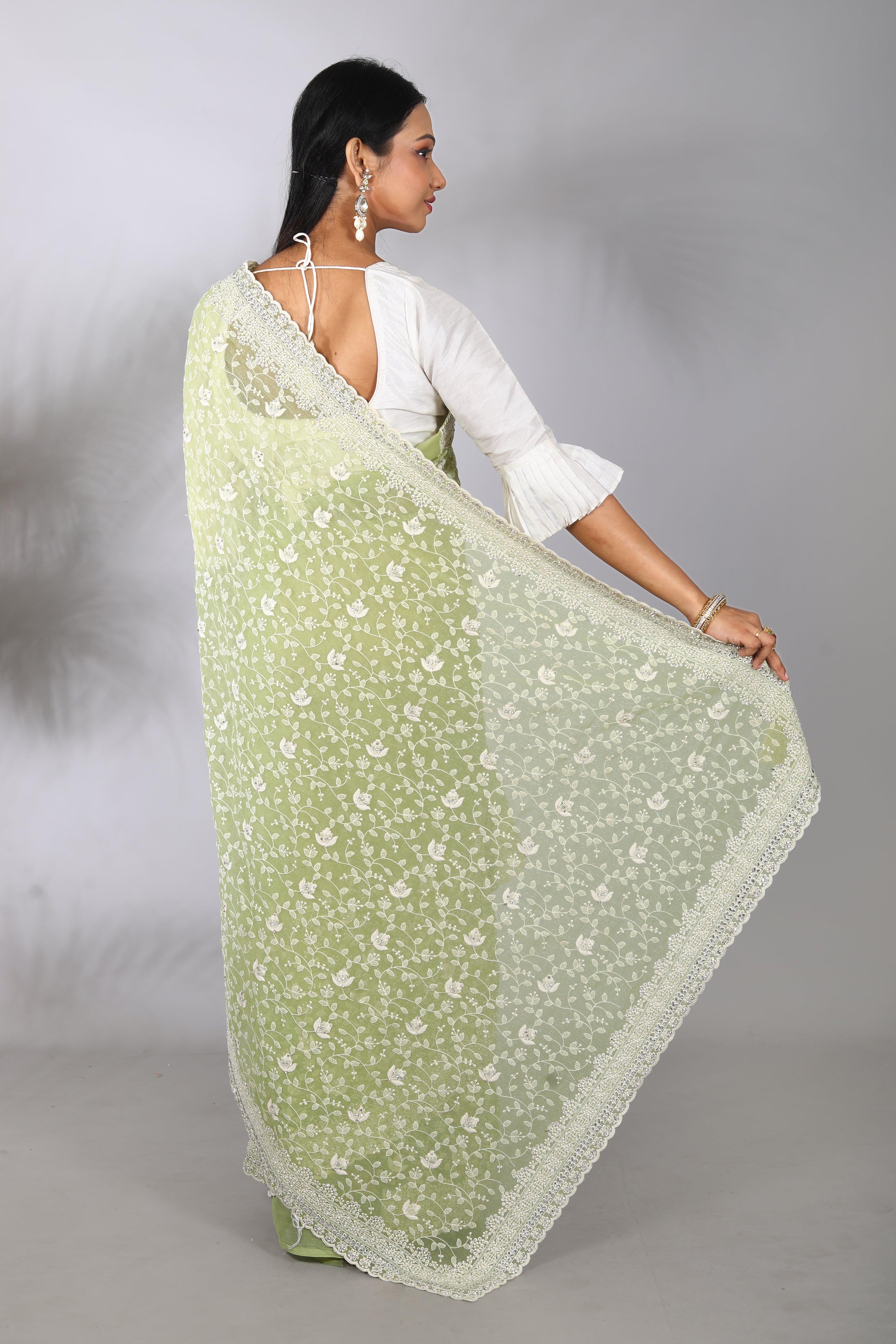 Light Green Blended Georgette Saree - Keya Seth Exclusive
