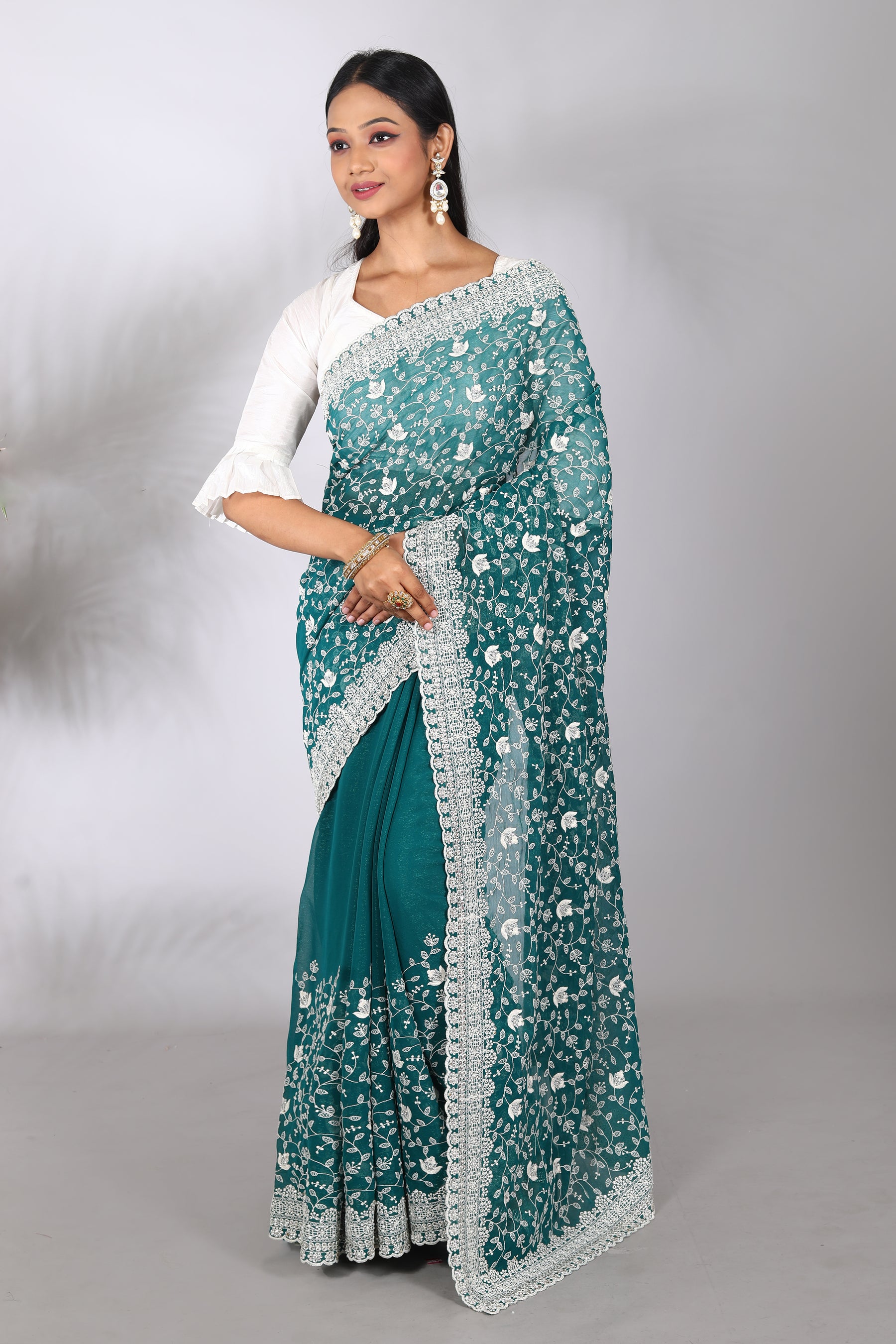 Rama Green Blended Georgette Saree - Keya Seth Exclusive