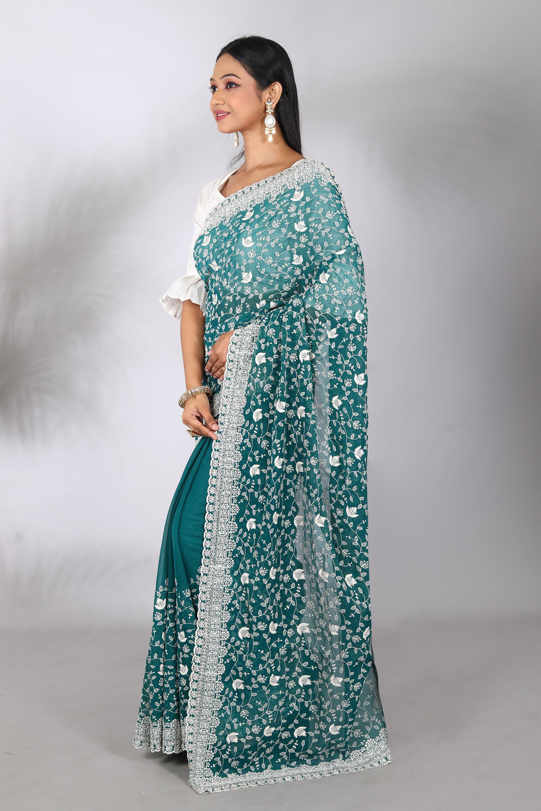Rama Green Blended Georgette Saree - Keya Seth Exclusive