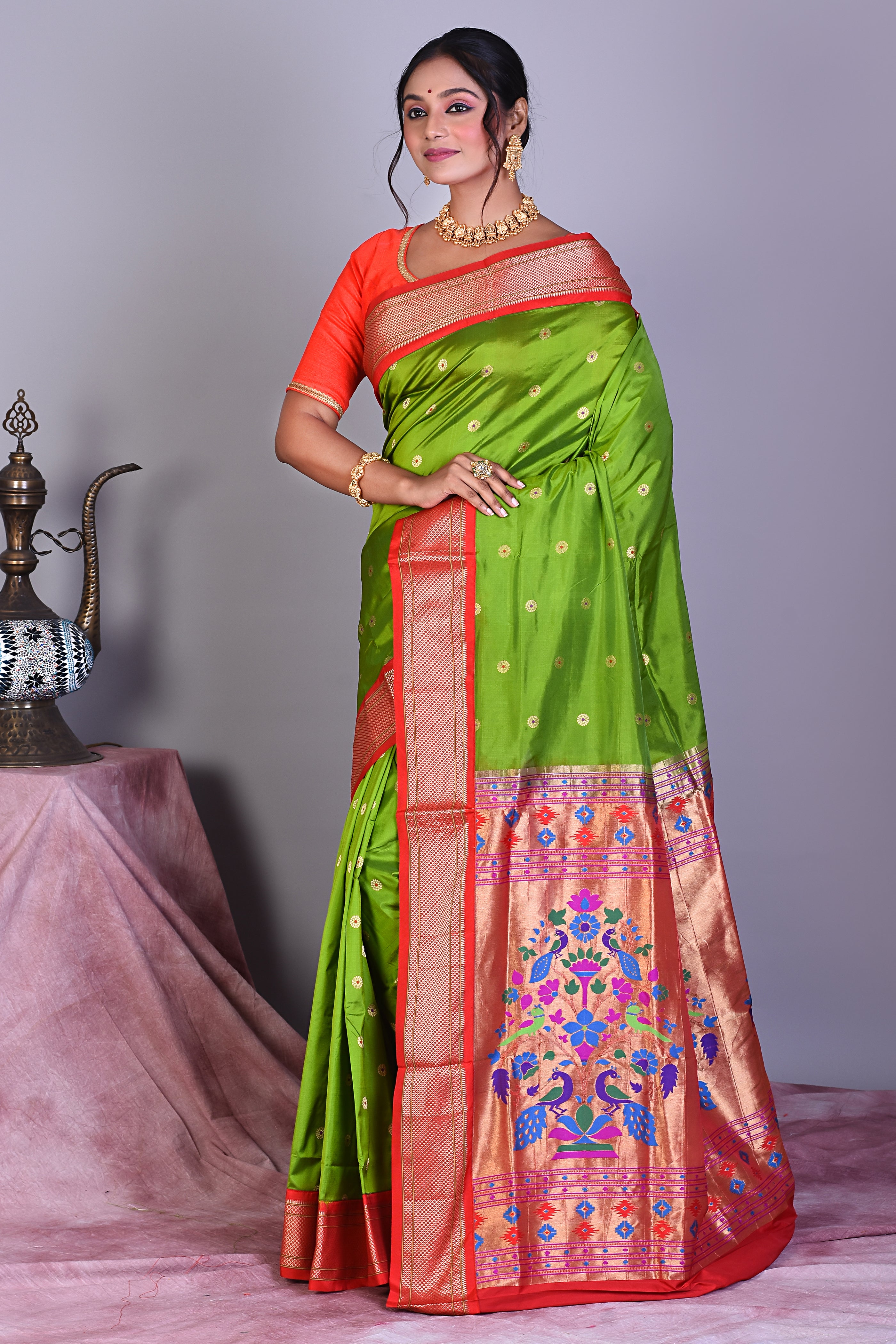 Green Blended Paithani Saree with Zari Work - Keya Seth Exclusive