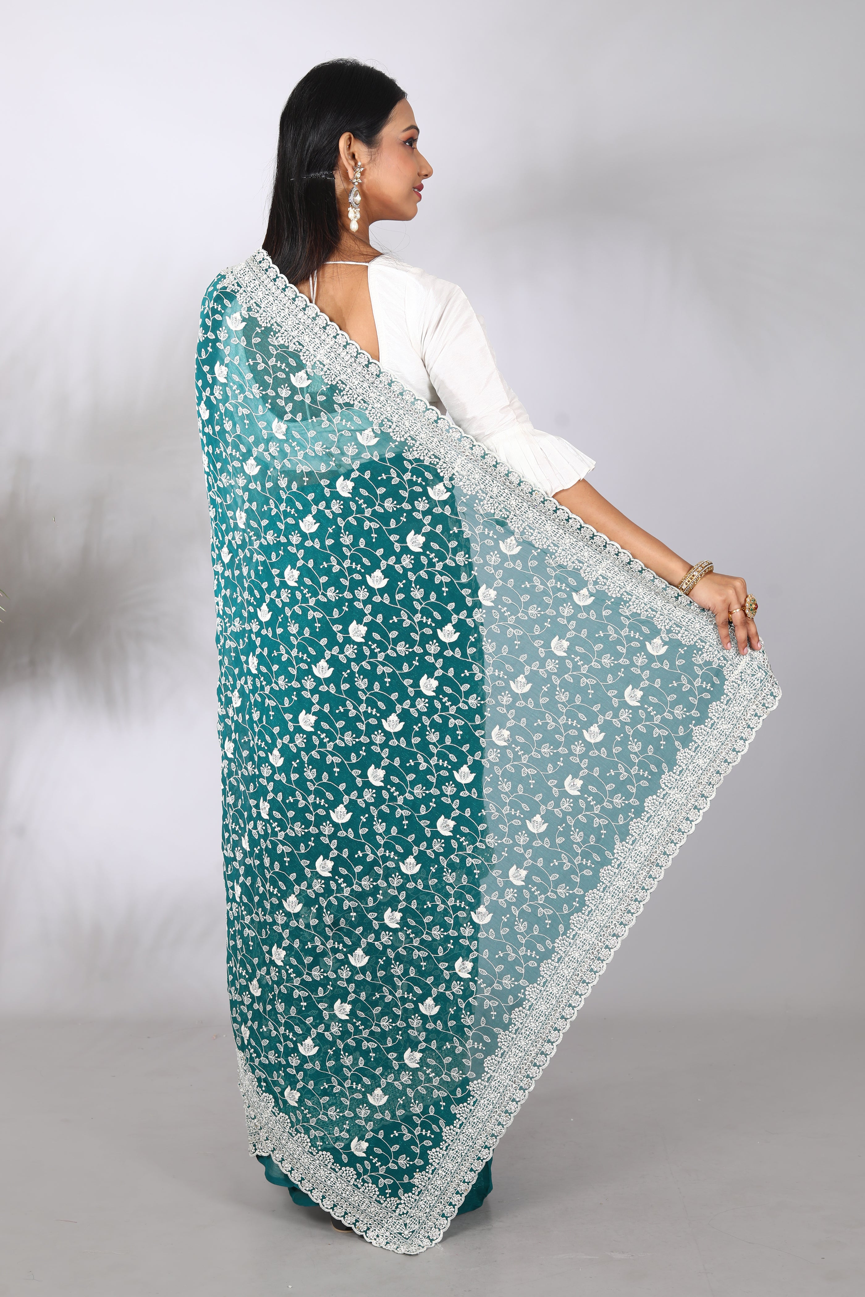 Rama Green Blended Georgette Saree - Keya Seth Exclusive