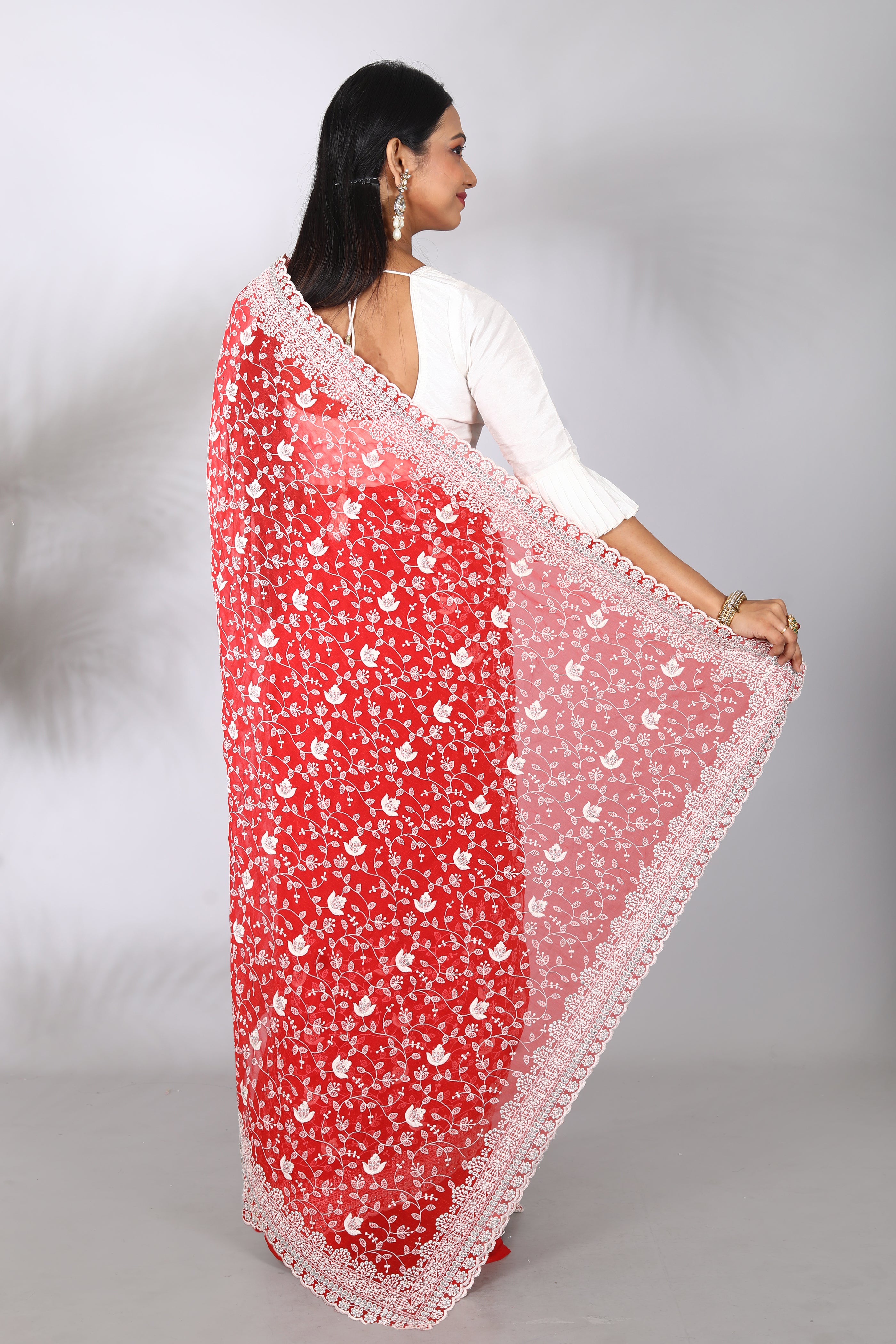 Red Blended Georgette Saree - Keya Seth Exclusive