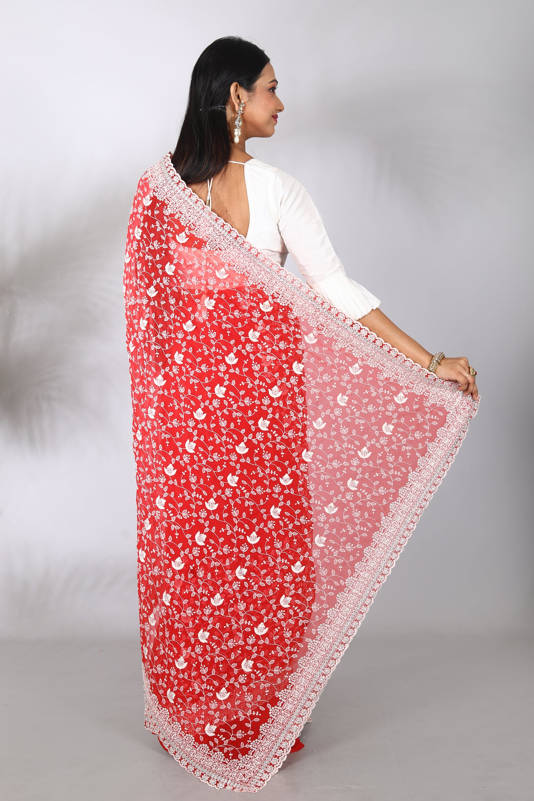 Red Blended Georgette Saree - Keya Seth Exclusive